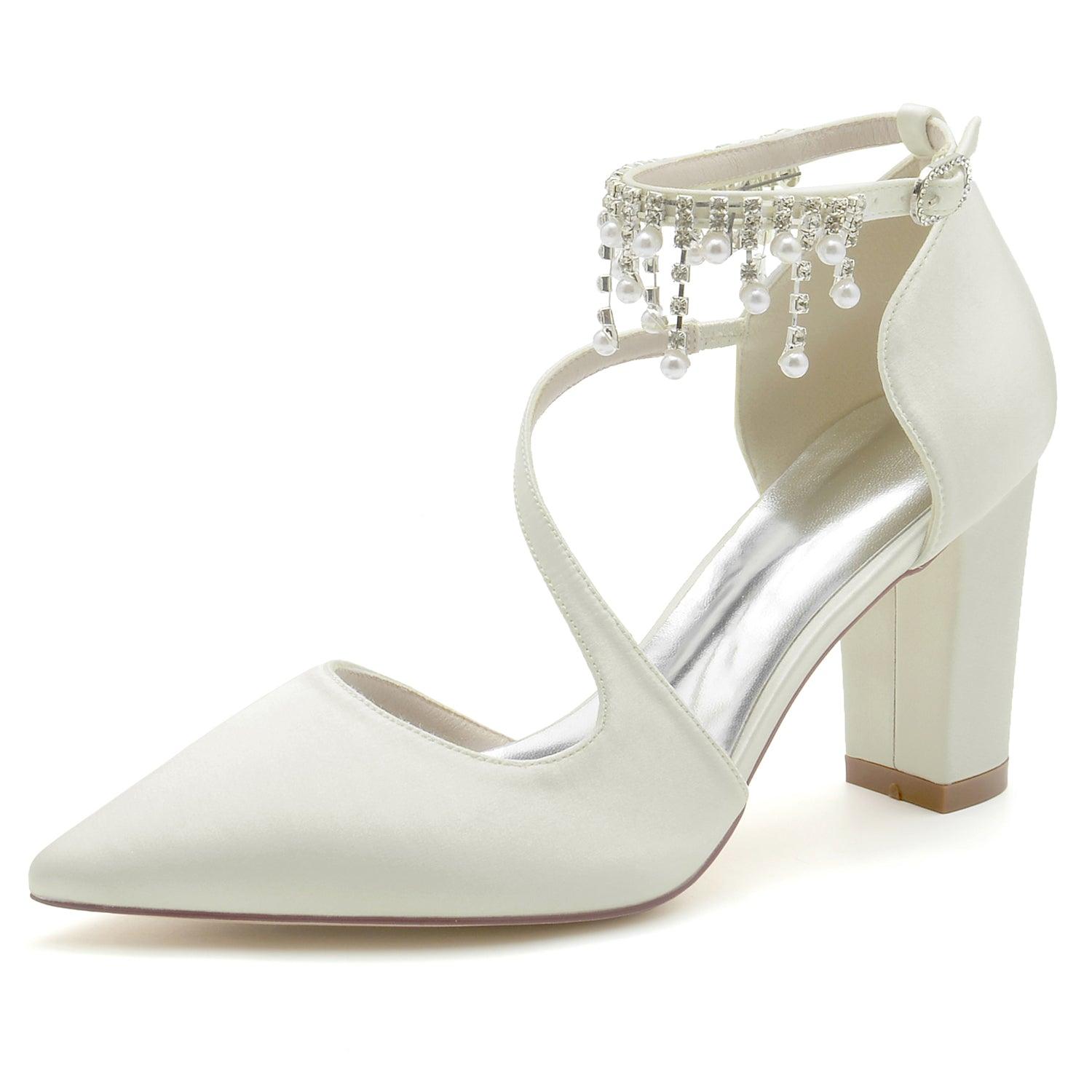 Chunky Heel 8.5cm Silk-Like Shoes CK0185 - COCOMELODY