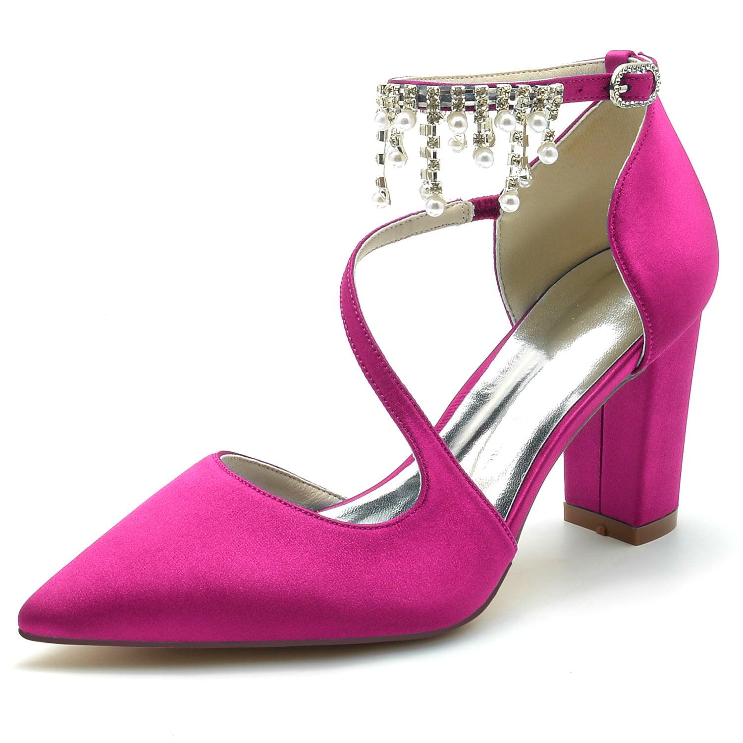 Chunky Heel 8.5cm Silk-Like Shoes CK0185 - COCOMELODY