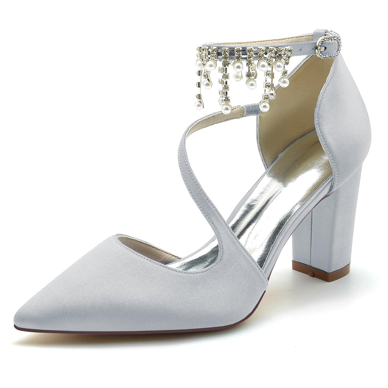 Chunky Heel 8.5cm Silk-Like Shoes CK0185 - COCOMELODY