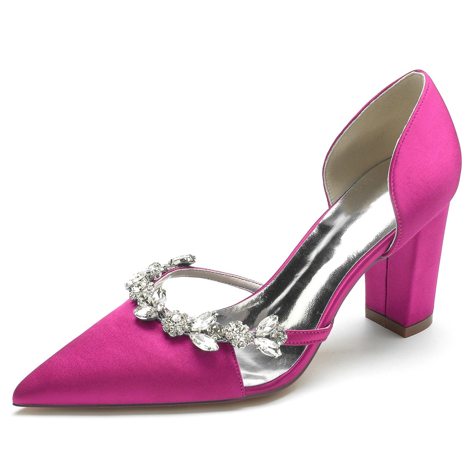 Chunky Heel 8.5cm Silk-Like Shoes CK0186 - COCOMELODY