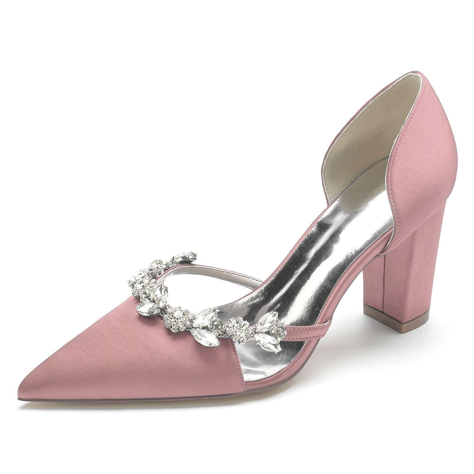 Chunky Heel 8.5cm Silk-Like Shoes CK0186 - COCOMELODY