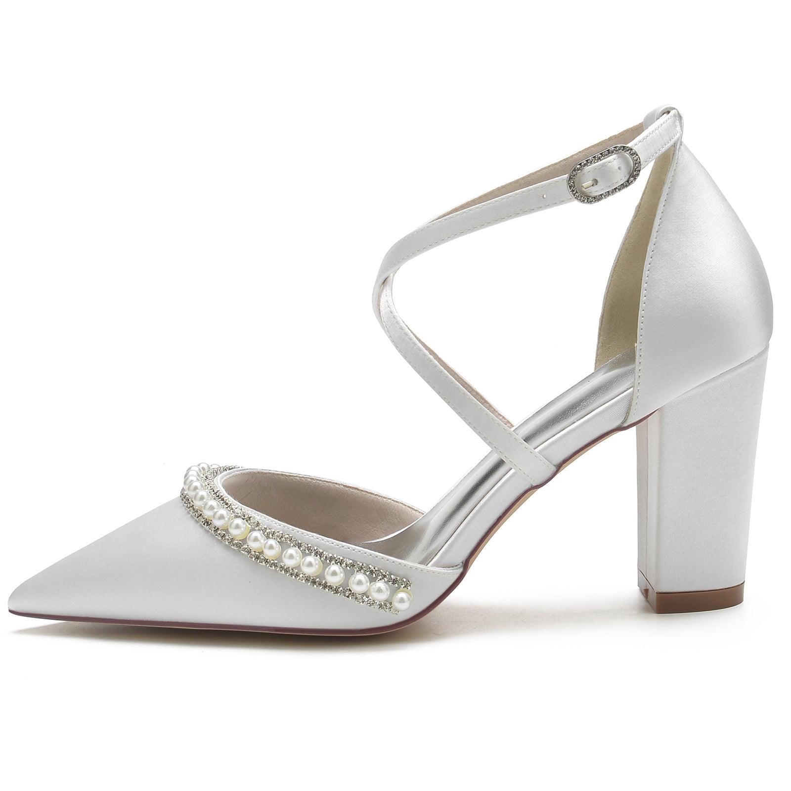 Chunky Heel 8.5cm Silk-Like Shoes CK0189 - COCOMELODY