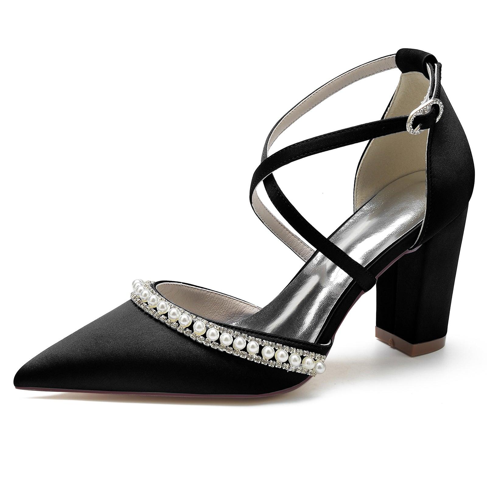 Chunky Heel 8.5cm Silk-Like Shoes CK0189 - COCOMELODY