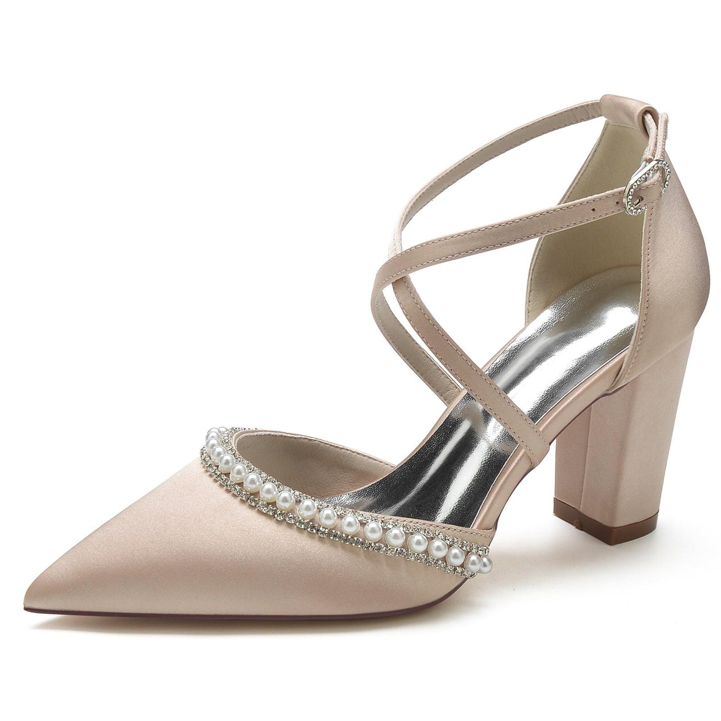 Chunky Heel 8.5cm Silk-Like Shoes CK0189 - COCOMELODY