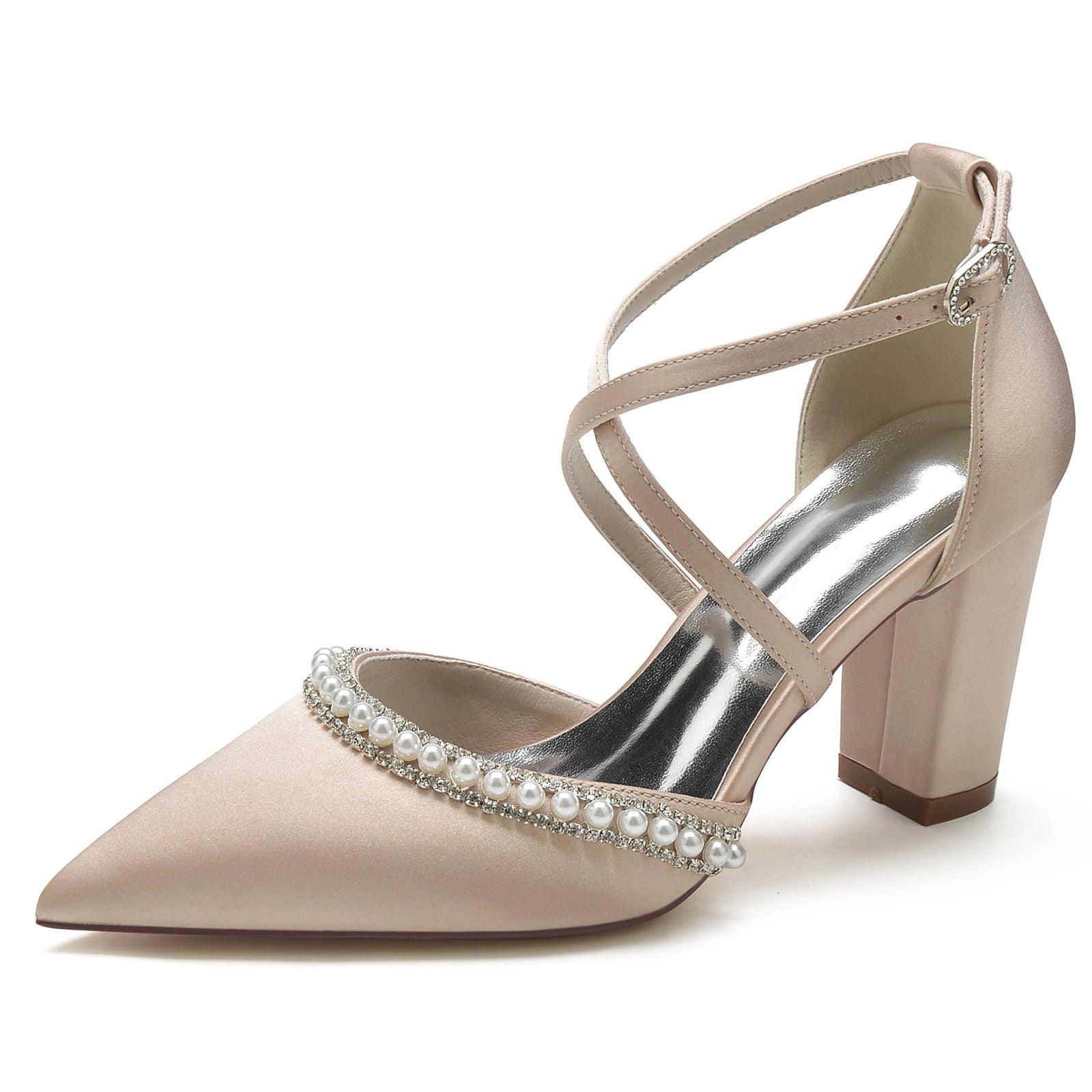 Chunky Heel 8.5cm Silk-Like Shoes CK0189 - COCOMELODY