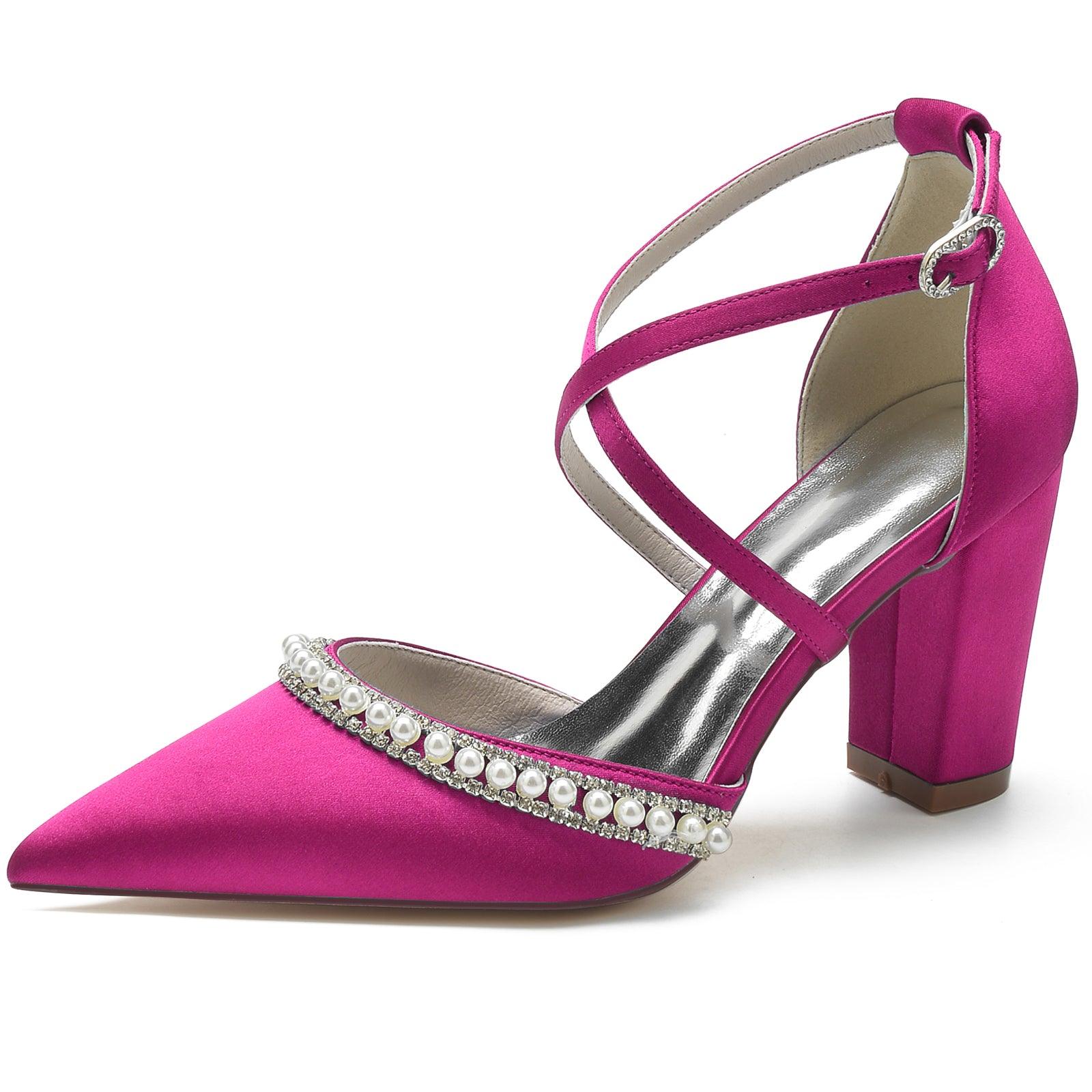 Chunky Heel 8.5cm Silk-Like Shoes CK0189 - COCOMELODY