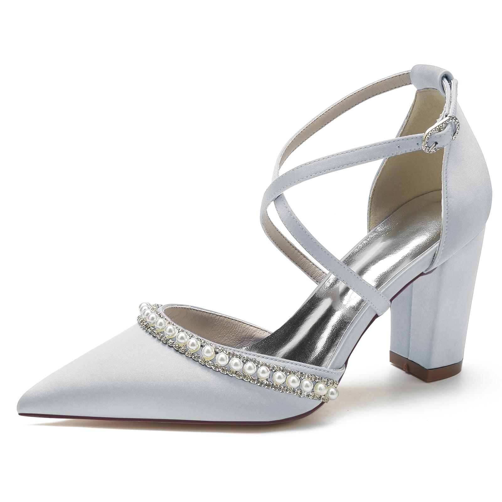 Chunky Heel 8.5cm Silk-Like Shoes CK0189 - COCOMELODY