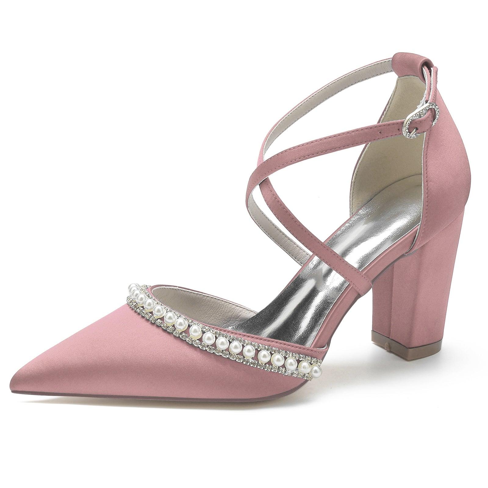 Chunky Heel 8.5cm Silk-Like Shoes CK0189 - COCOMELODY