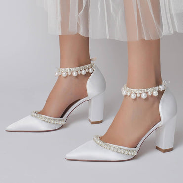 Chunky Heel 8.5cm Silk-Like Shoes CK0190 - COCOMELODY
