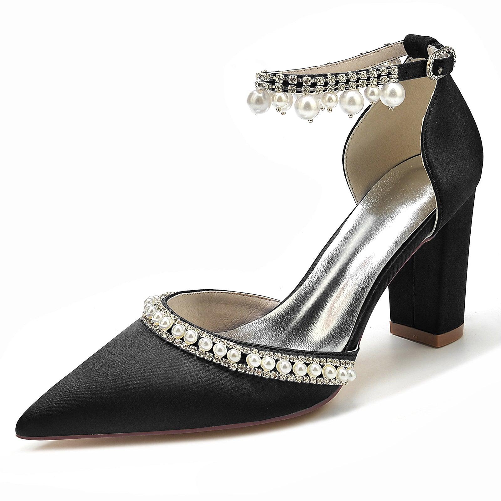 Chunky Heel 8.5cm Silk-Like Shoes CK0190 - COCOMELODY
