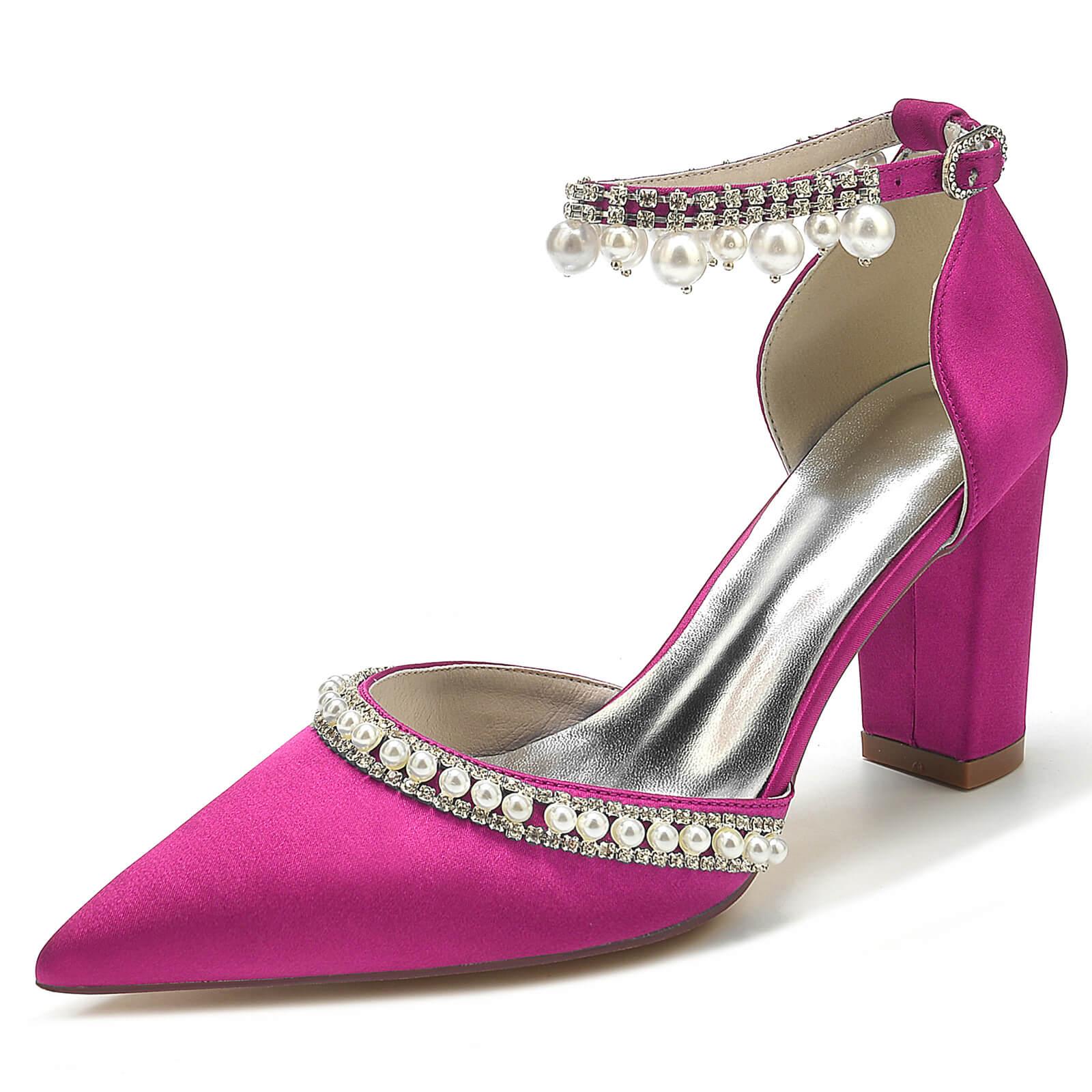 Chunky Heel 8.5cm Silk-Like Shoes CK0190 - COCOMELODY