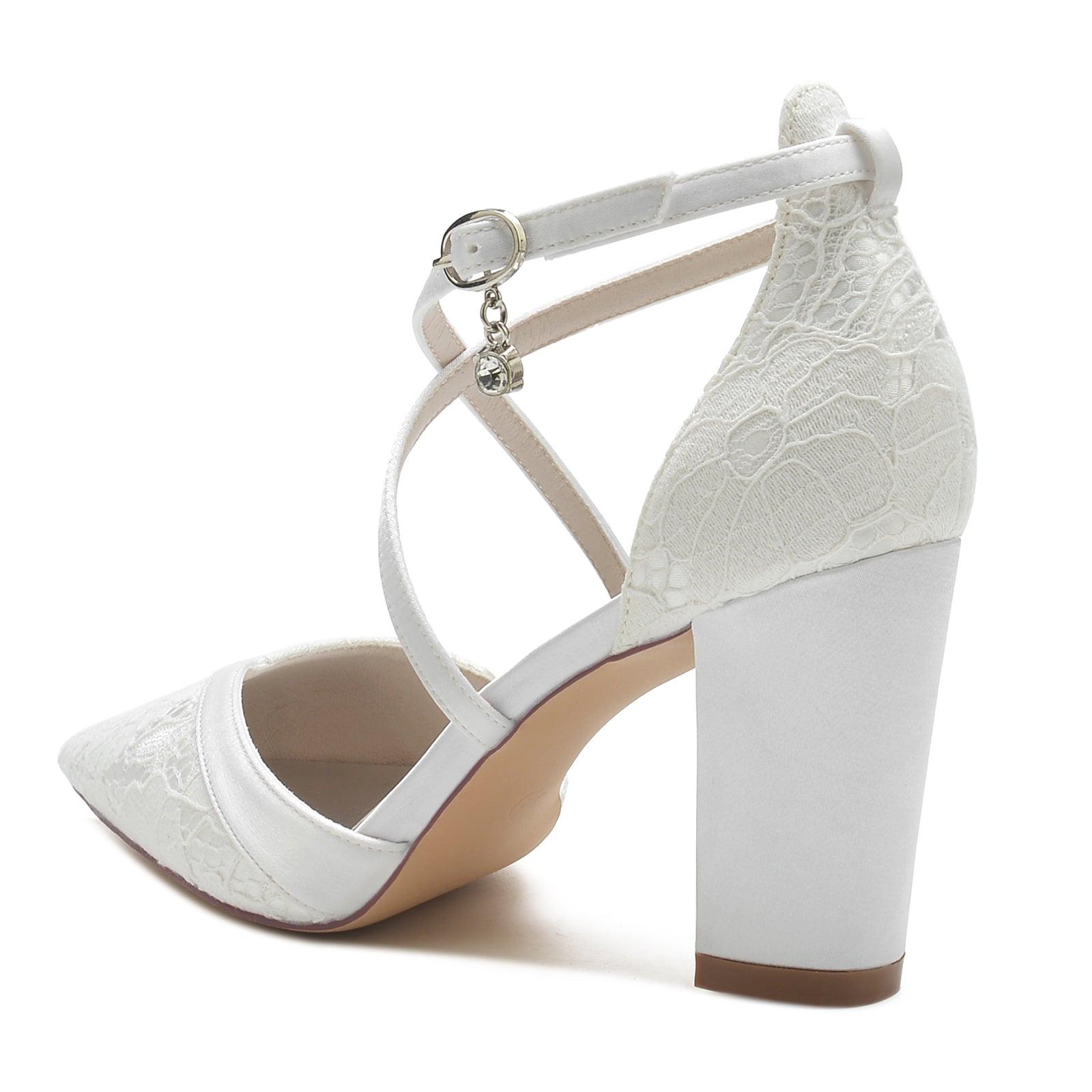 Chunky Heel 8.5cm Silk-Like Lace Shoes CK0191 - COCOMELODY