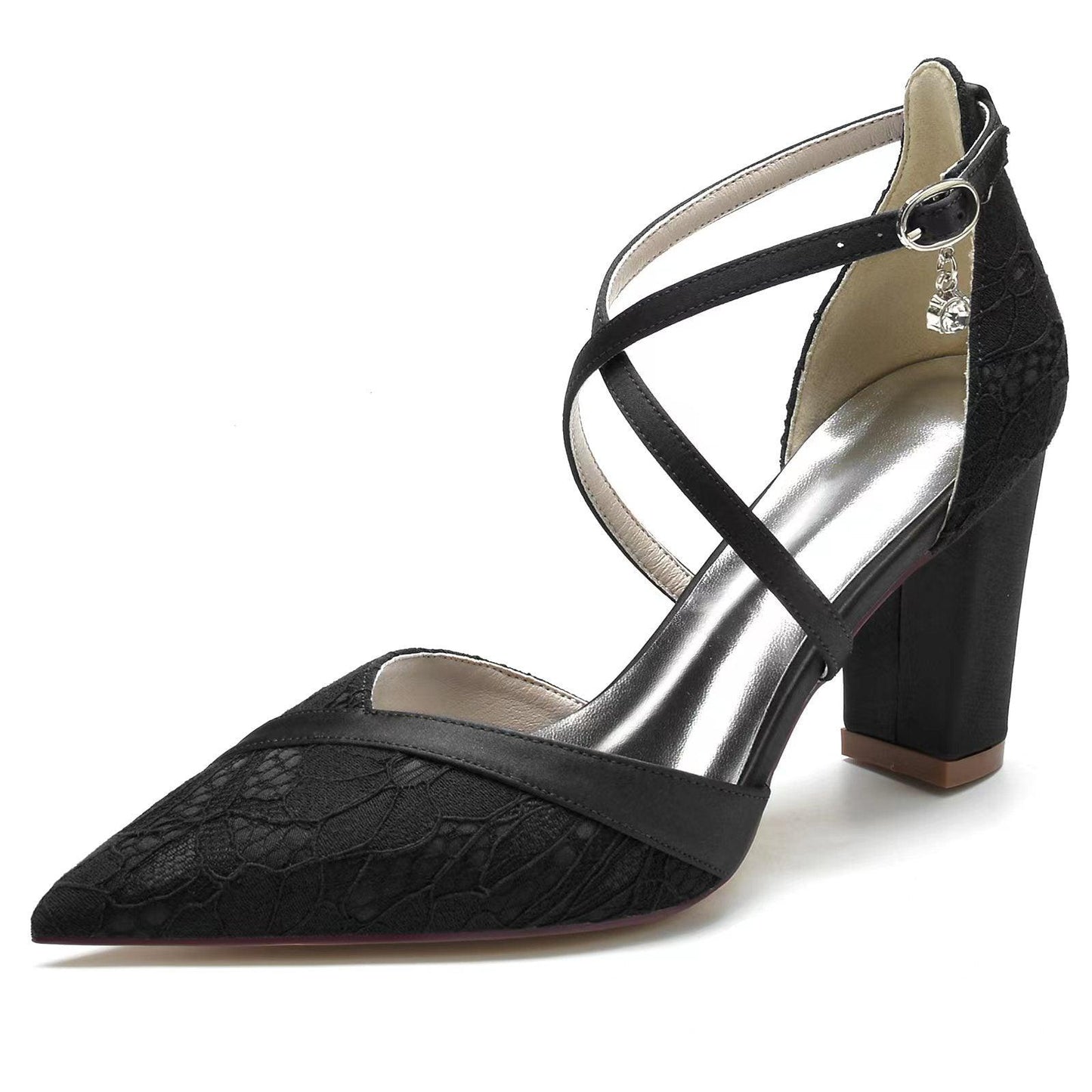 Chunky Heel 8.5cm Silk-Like Lace Shoes CK0191 - COCOMELODY