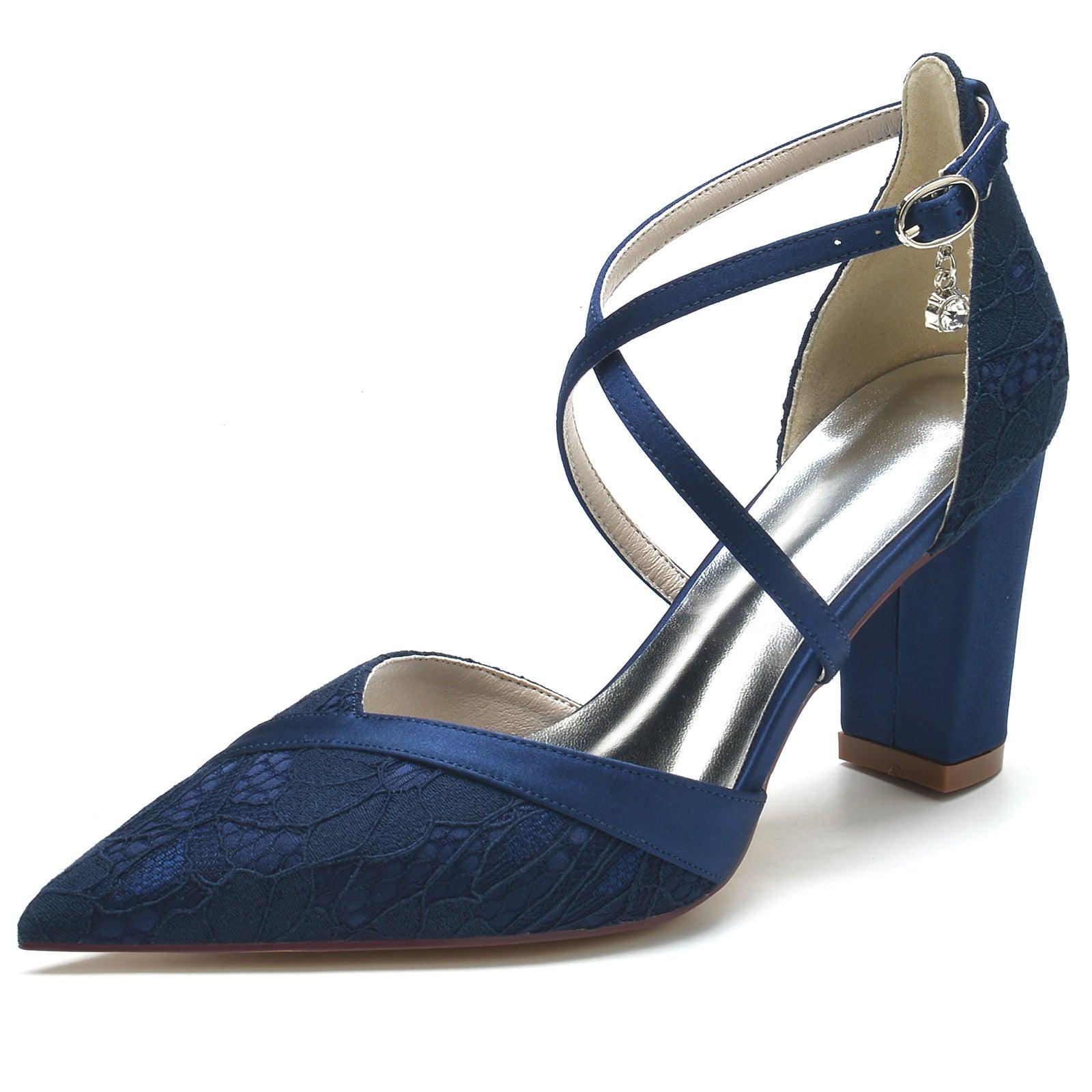 Chunky Heel 8.5cm Silk-Like Lace Shoes CK0191 - COCOMELODY