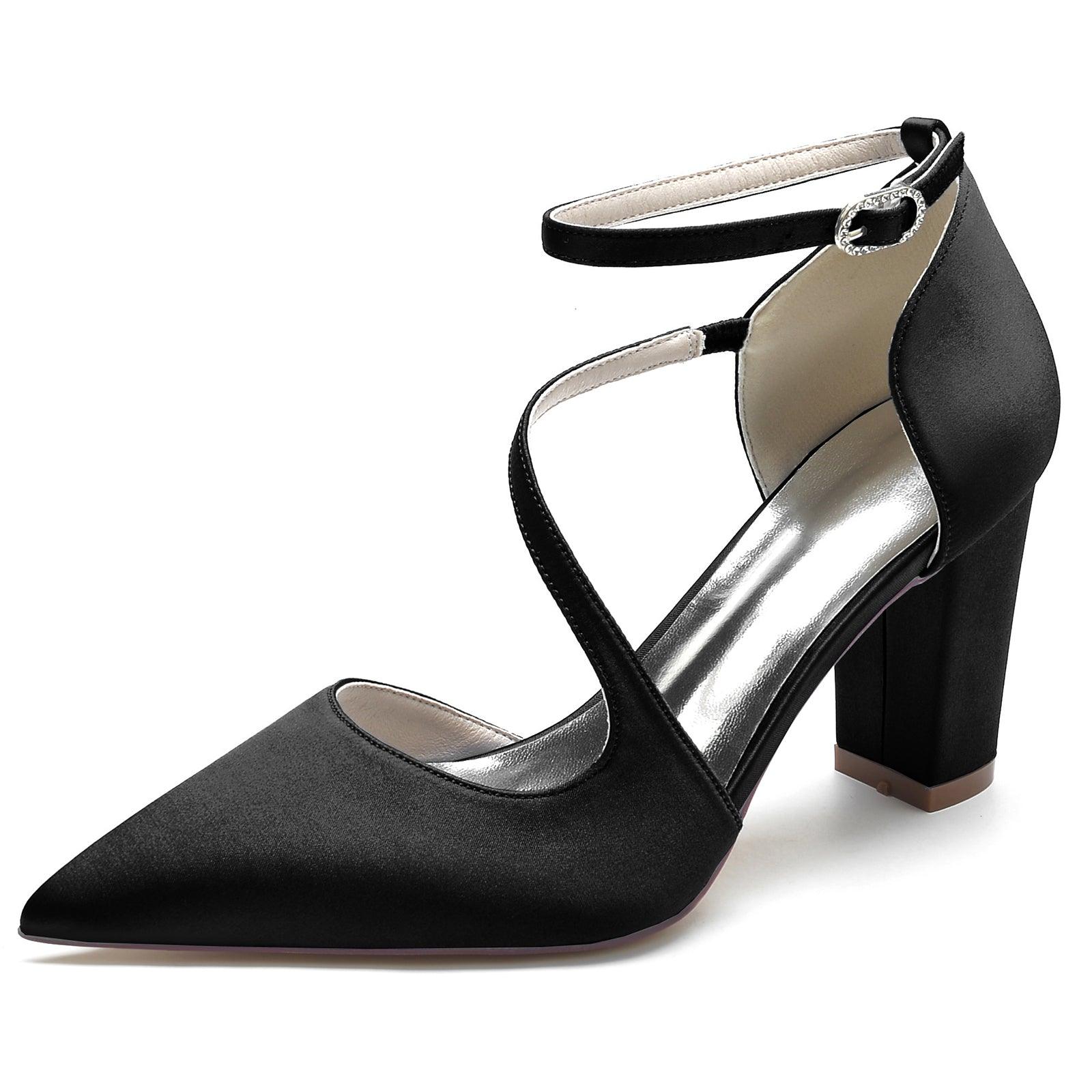 Chunky Heel 8.5cm Silk-Like Shoes CK0192 - COCOMELODY