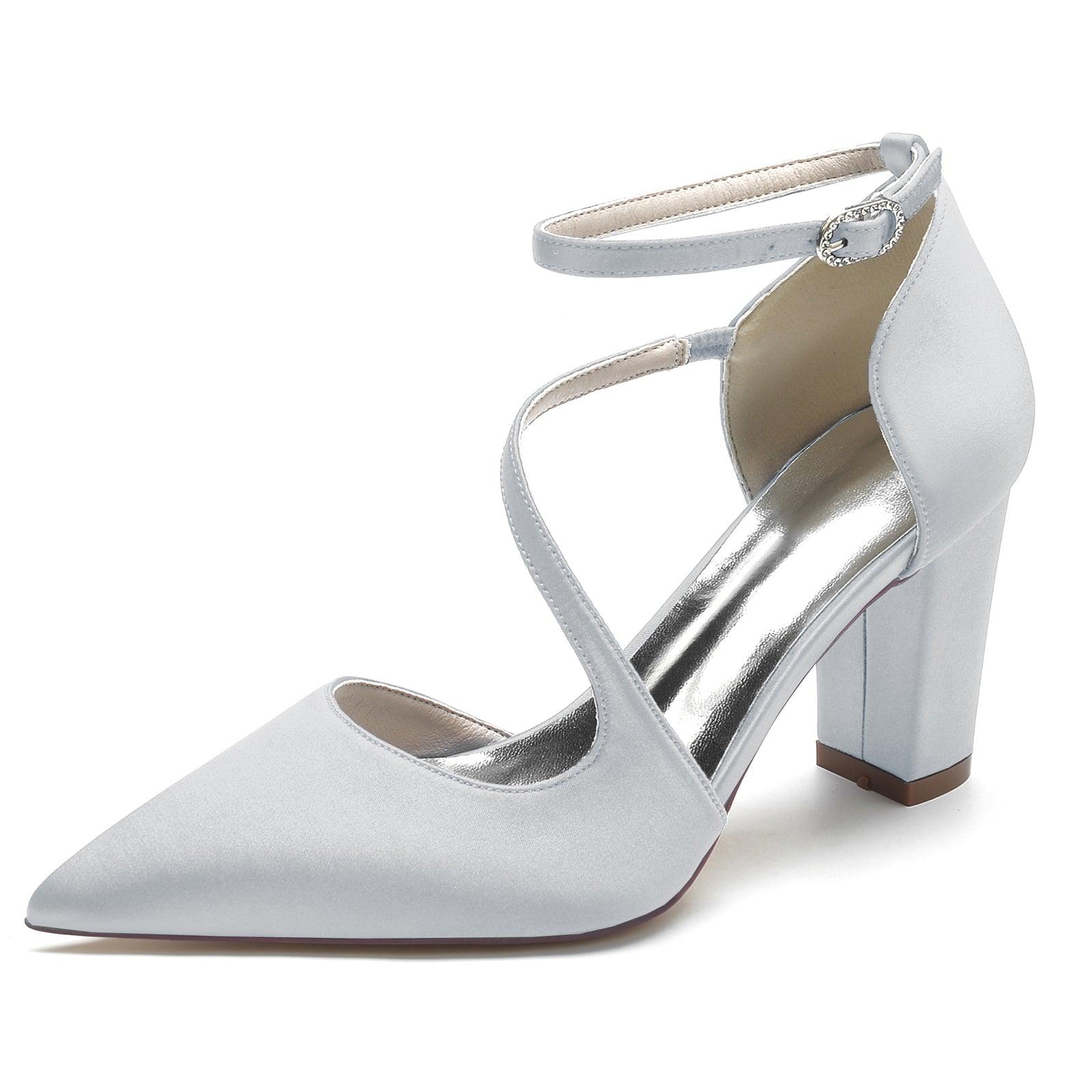 Chunky Heel 8.5cm Silk-Like Shoes CK0192 - COCOMELODY