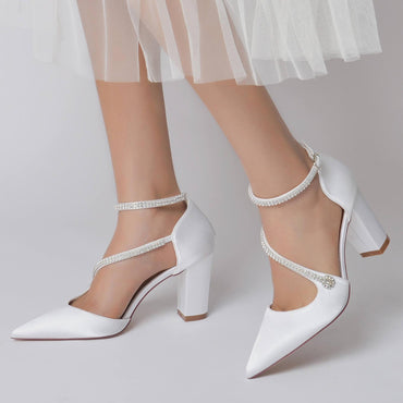 Chunky Heel 8.5cm Silk-Like Shoes CK0193 - COCOMELODY