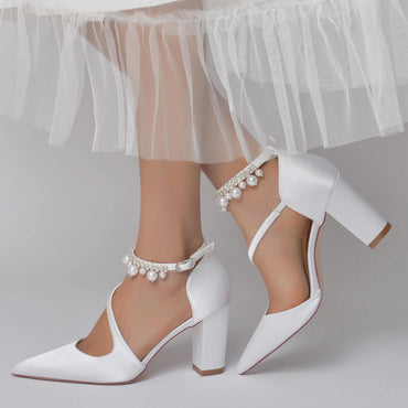 Chunky Heel 8.5cm Silk-Like Shoes CK0194 - COCOMELODY