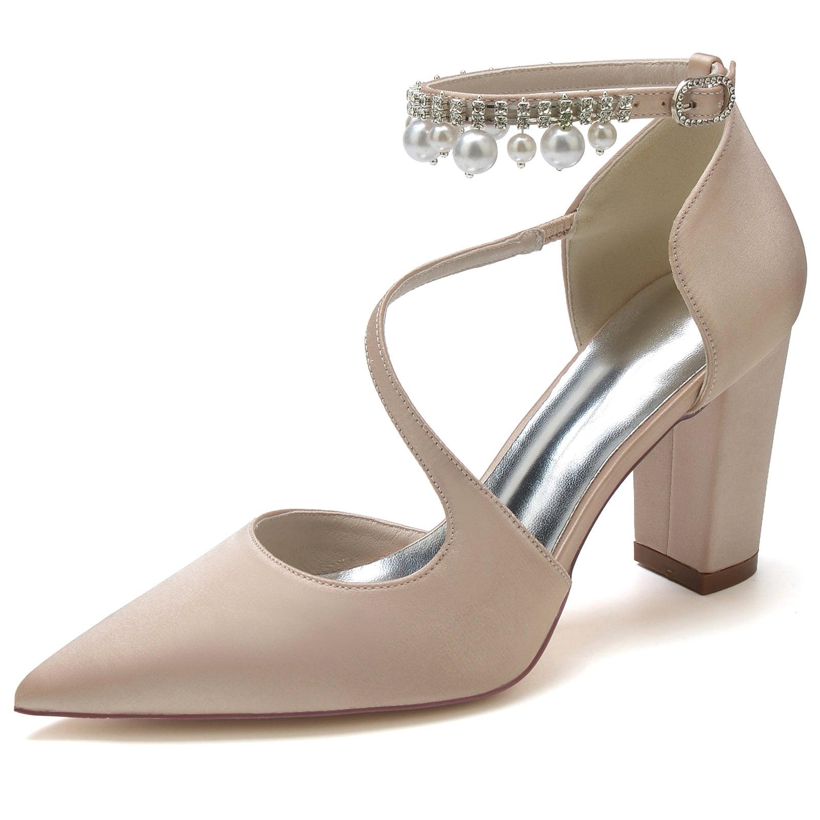 Chunky Heel 8.5cm Silk-Like Shoes CK0194 - COCOMELODY