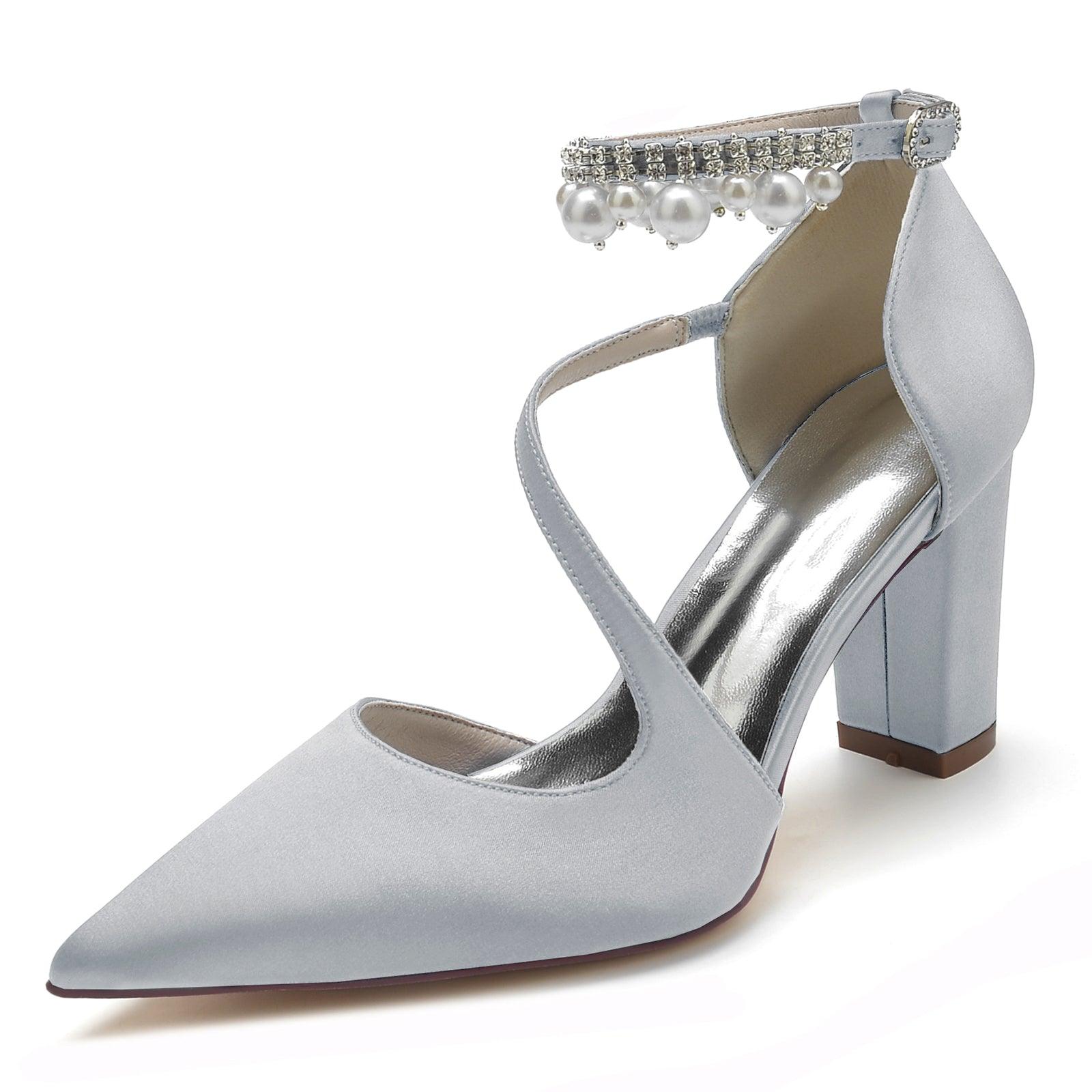 Chunky Heel 8.5cm Silk-Like Shoes CK0194 - COCOMELODY