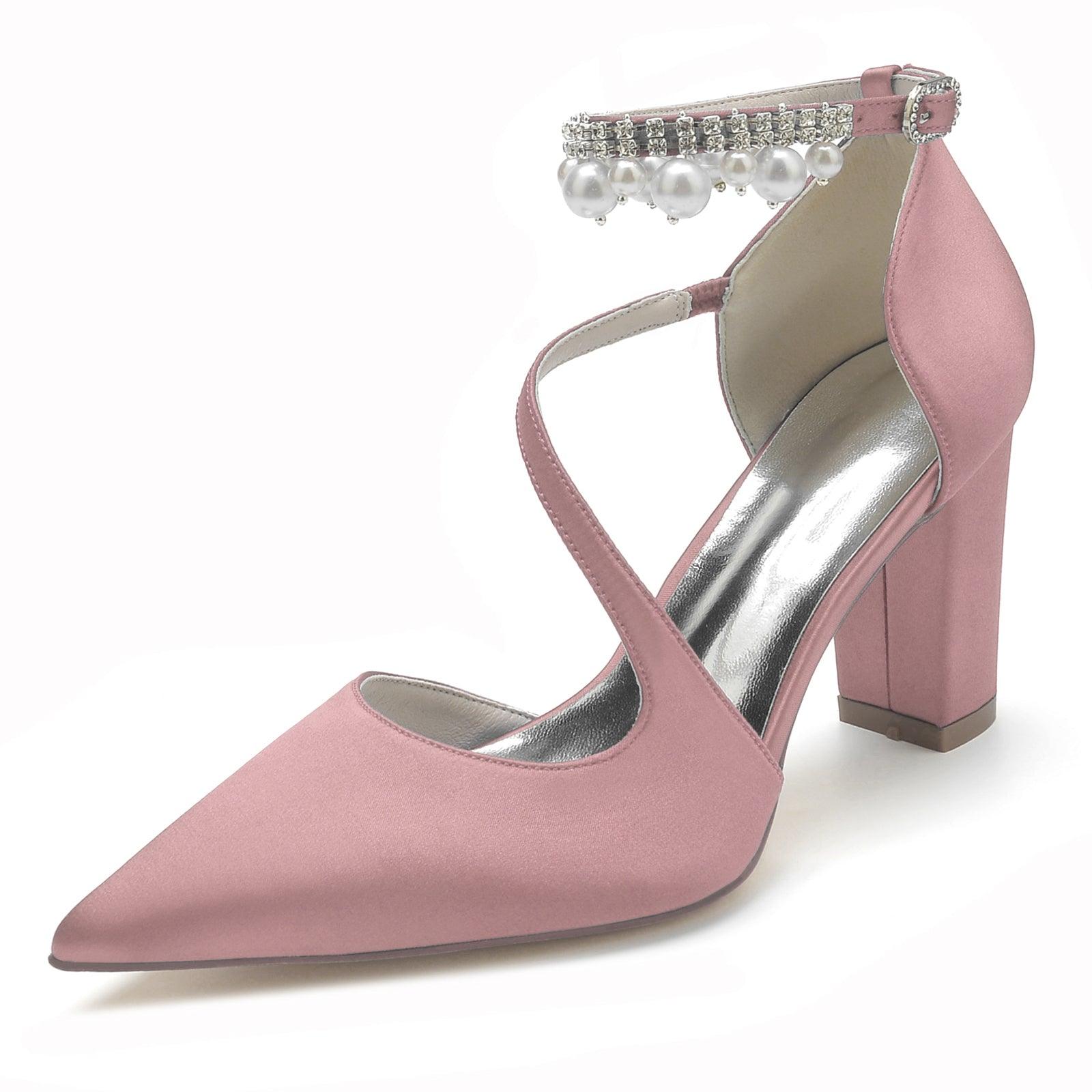 Chunky Heel 8.5cm Silk-Like Shoes CK0194 - COCOMELODY