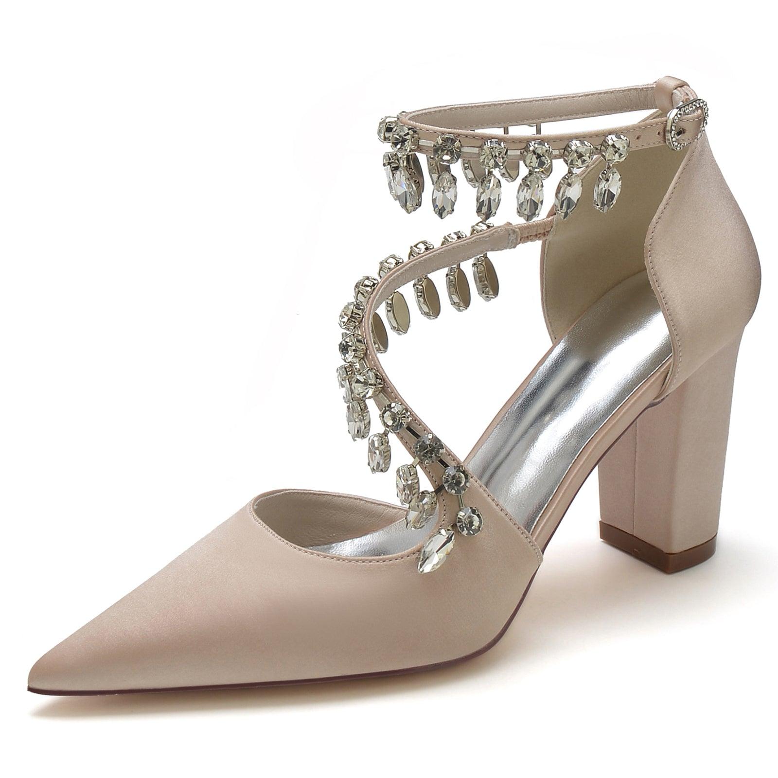 Chunky Heel 8.5cm Silk-Like Shoes CK0195 - COCOMELODY