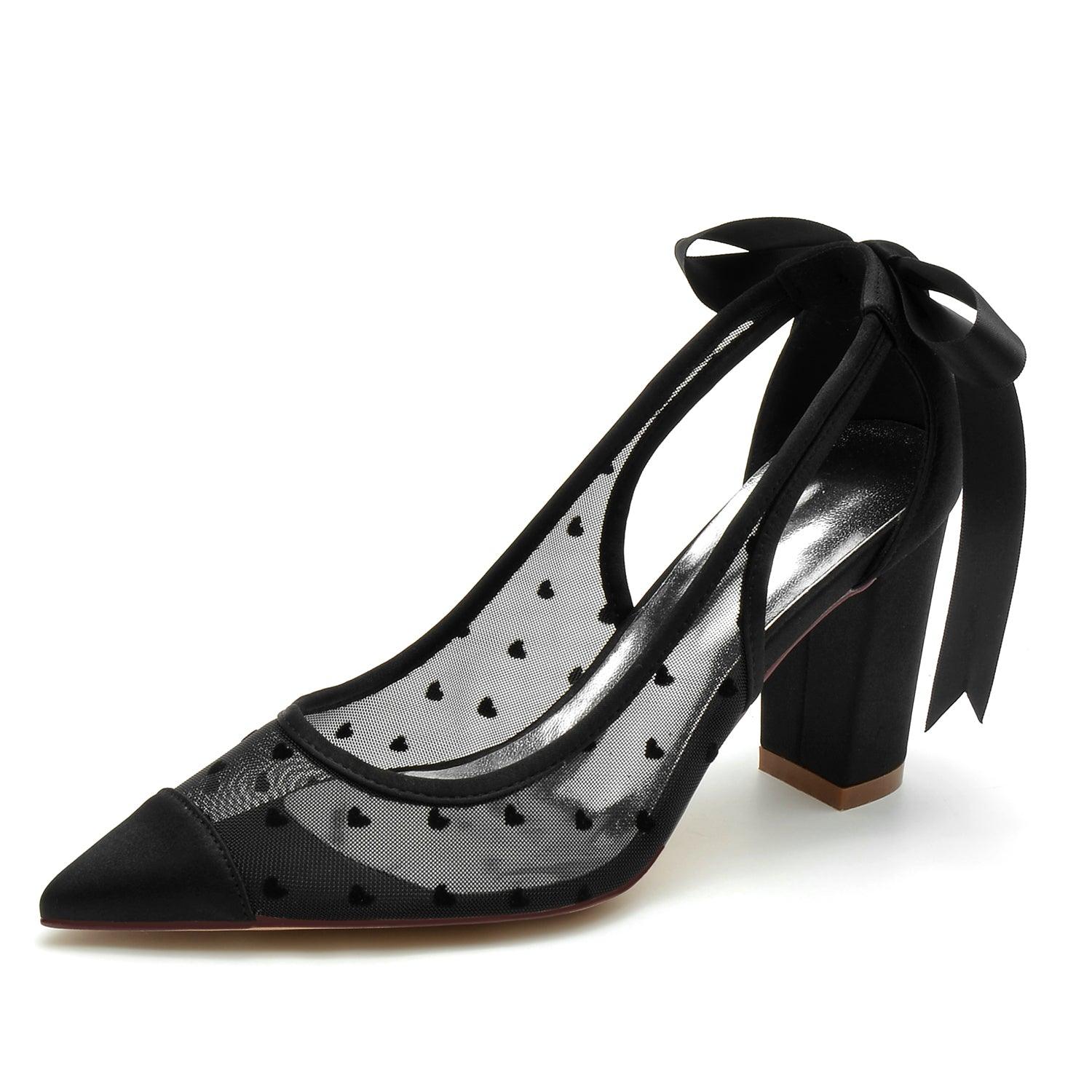 Chunky Heel 8.5cm Tulle Shoes CK0197 - COCOMELODY