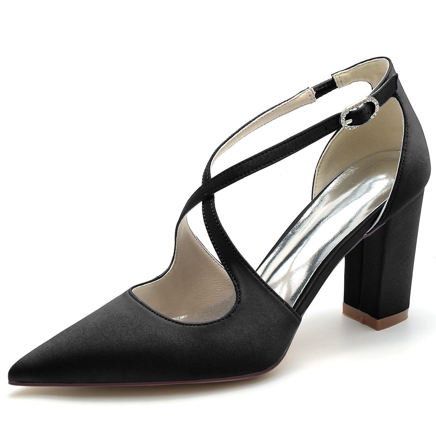 Chunky Heel 8.5cm Silk-Like Shoes CK0198 - COCOMELODY