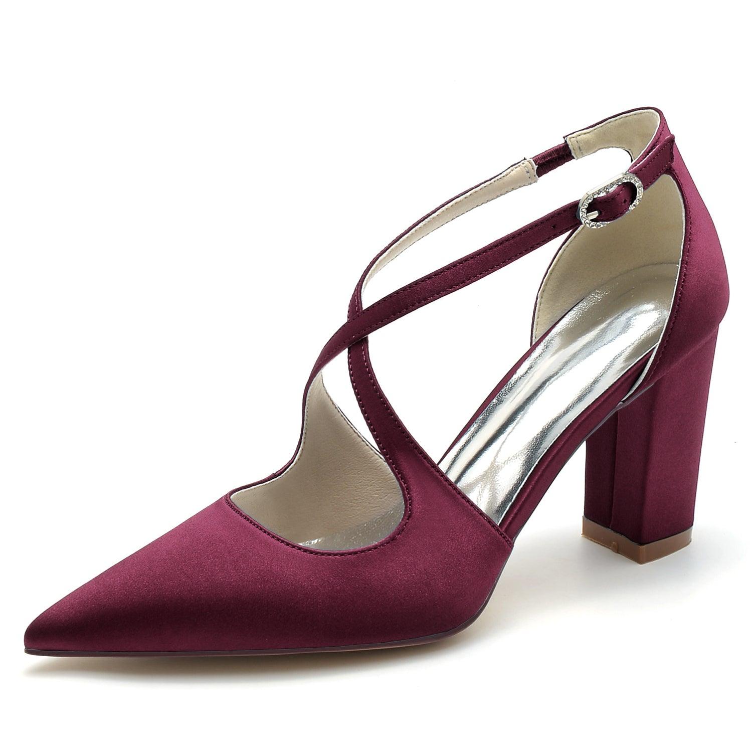 Chunky Heel 8.5cm Silk-Like Shoes CK0198 - COCOMELODY