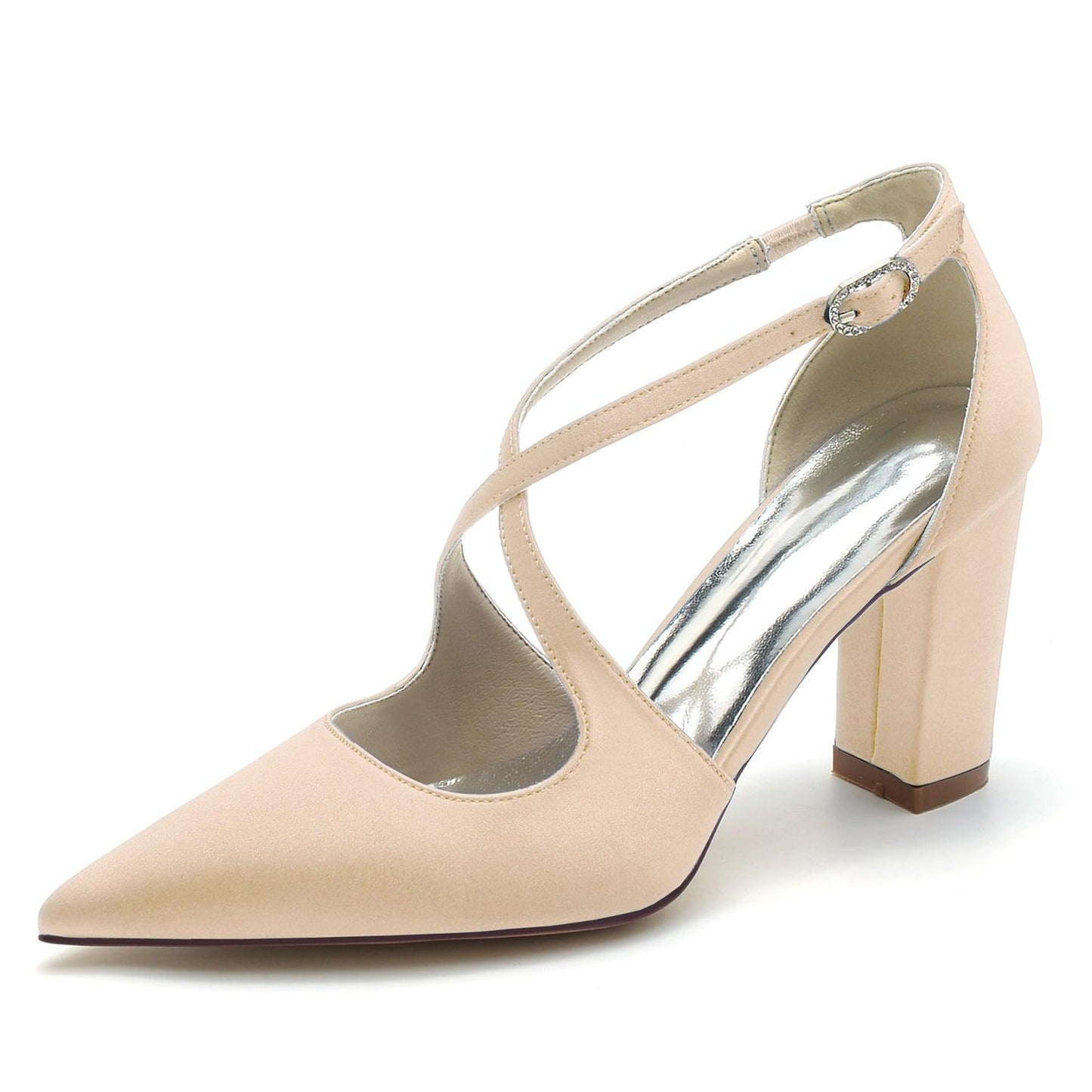 Chunky Heel 8.5cm Silk-Like Shoes CK0198 - COCOMELODY