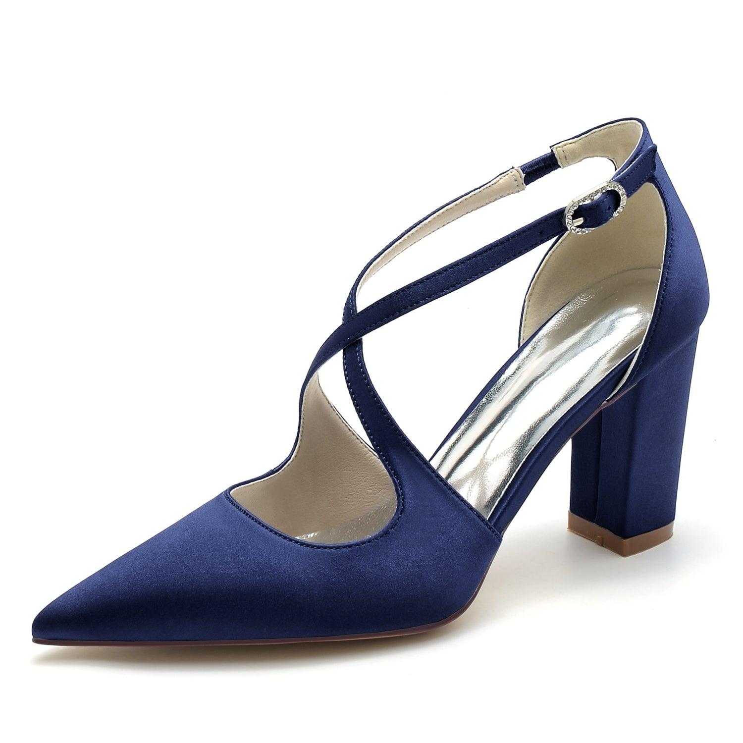 Chunky Heel 8.5cm Silk-Like Shoes CK0198 - COCOMELODY