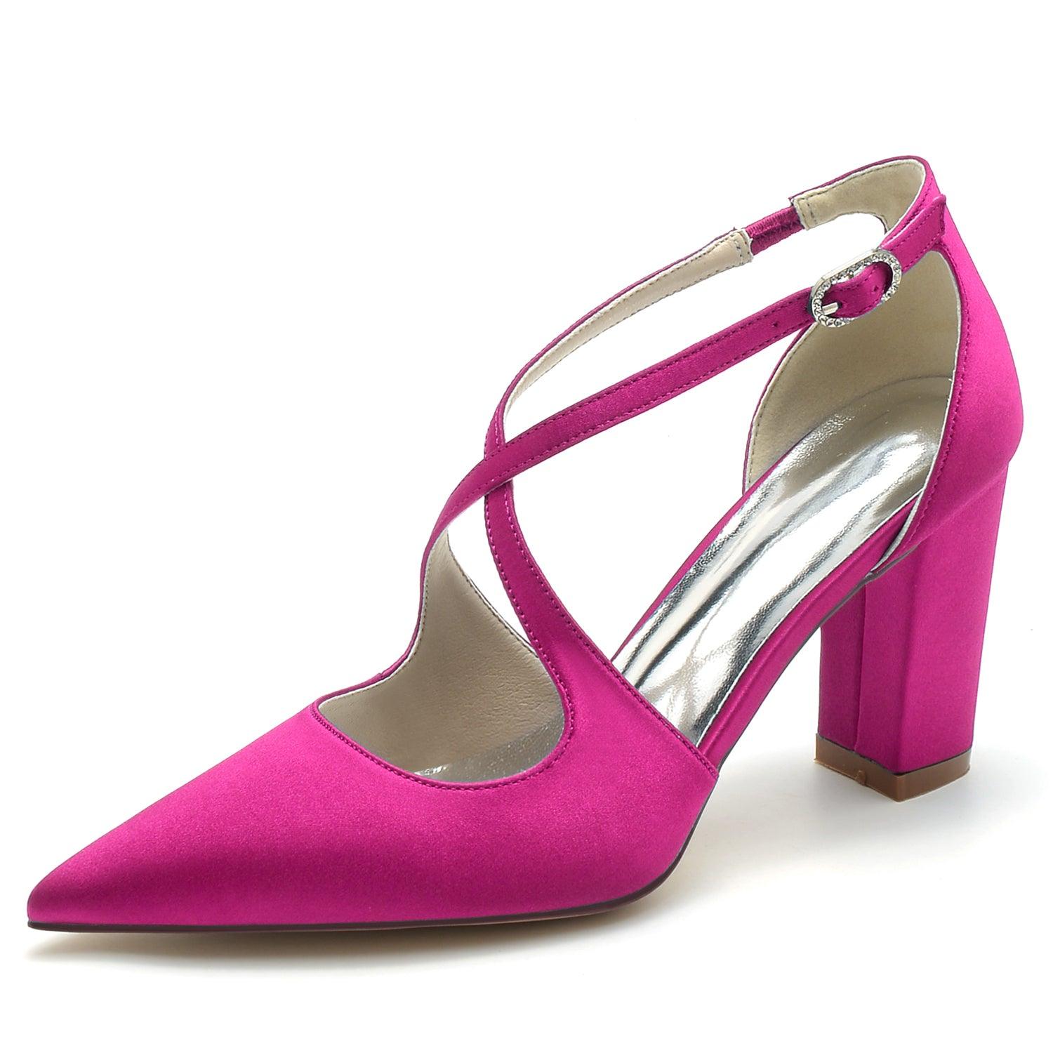 Chunky Heel 8.5cm Silk-Like Shoes CK0198 - COCOMELODY