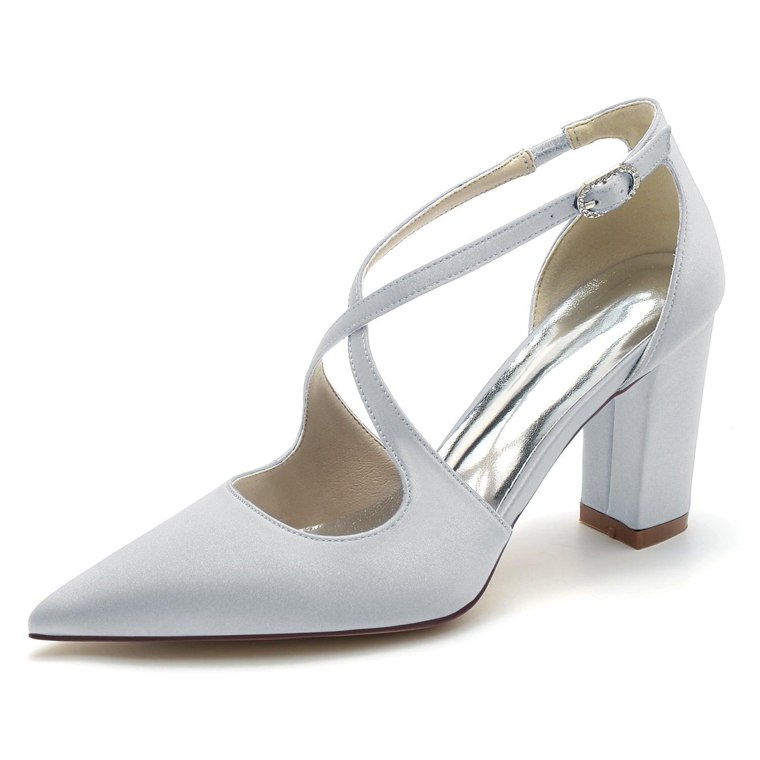 Chunky Heel 8.5cm Silk-Like Shoes CK0198 - COCOMELODY