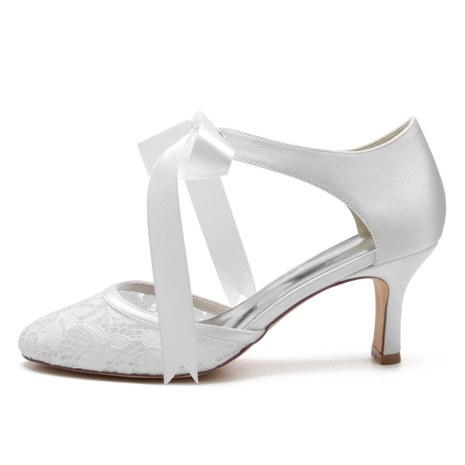 Chunky Heel 6.5cm Silk-Like Lace Shoes CK0293 - COCOMELODY