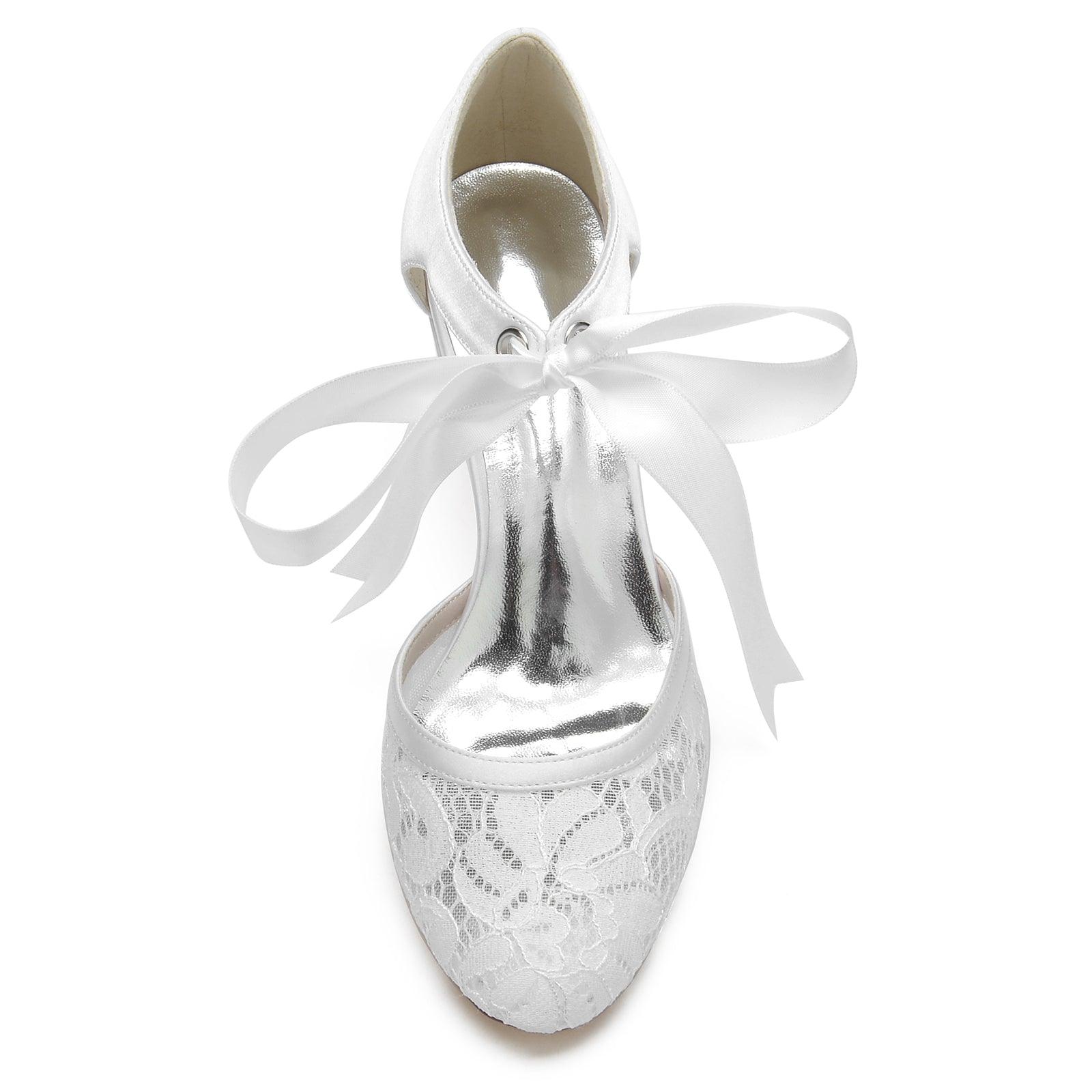 Chunky Heel 6.5cm Silk-Like Lace Shoes CK0293 - COCOMELODY