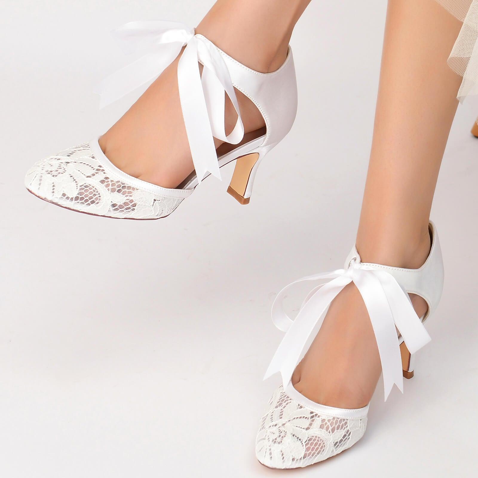 Chunky Heel 6.5cm Silk-Like Lace Shoes CK0293 - COCOMELODY