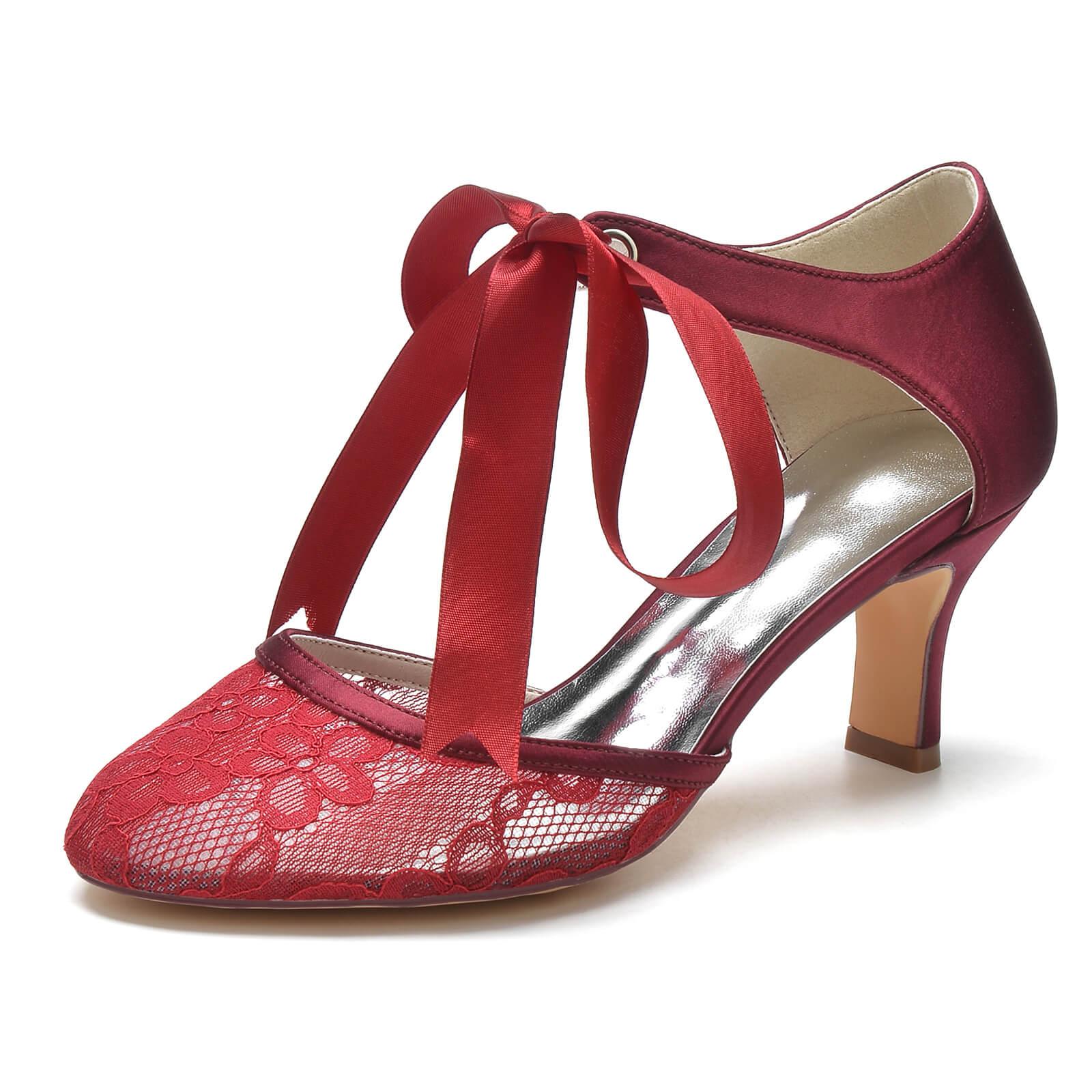 Chunky Heel 6.5cm Silk-Like Lace Shoes CK0293 - COCOMELODY