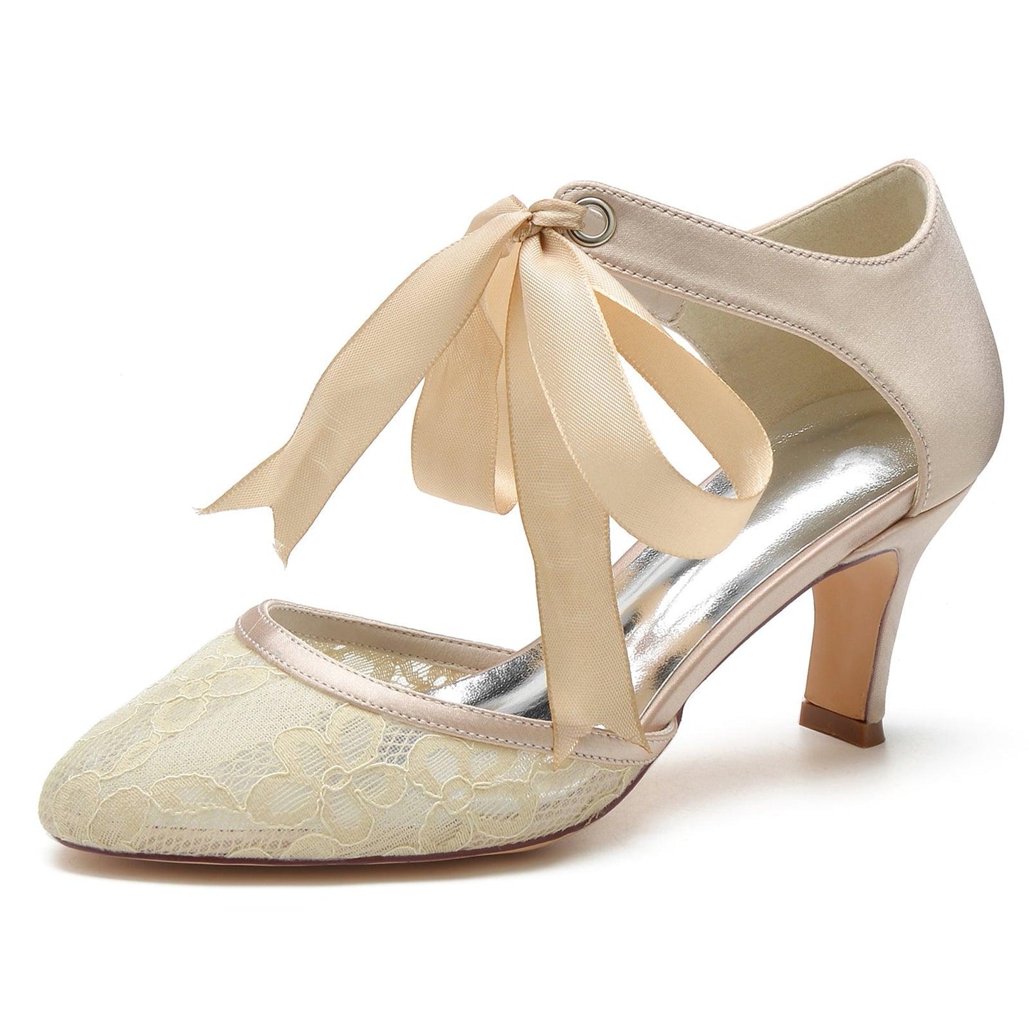 Chunky Heel 6.5cm Silk-Like Lace Shoes CK0293 - COCOMELODY