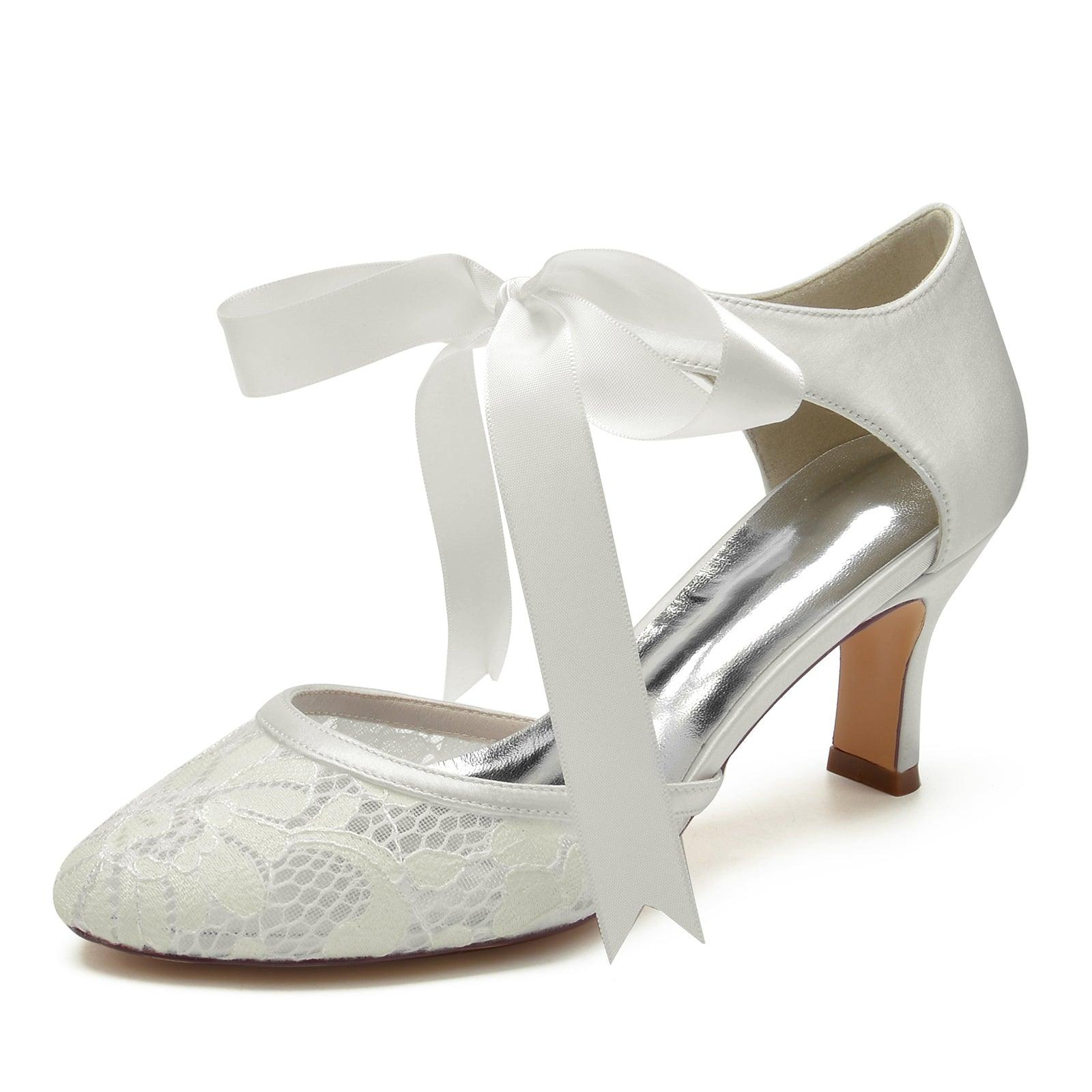Chunky Heel 6.5cm Silk-Like Lace Shoes CK0293 - COCOMELODY