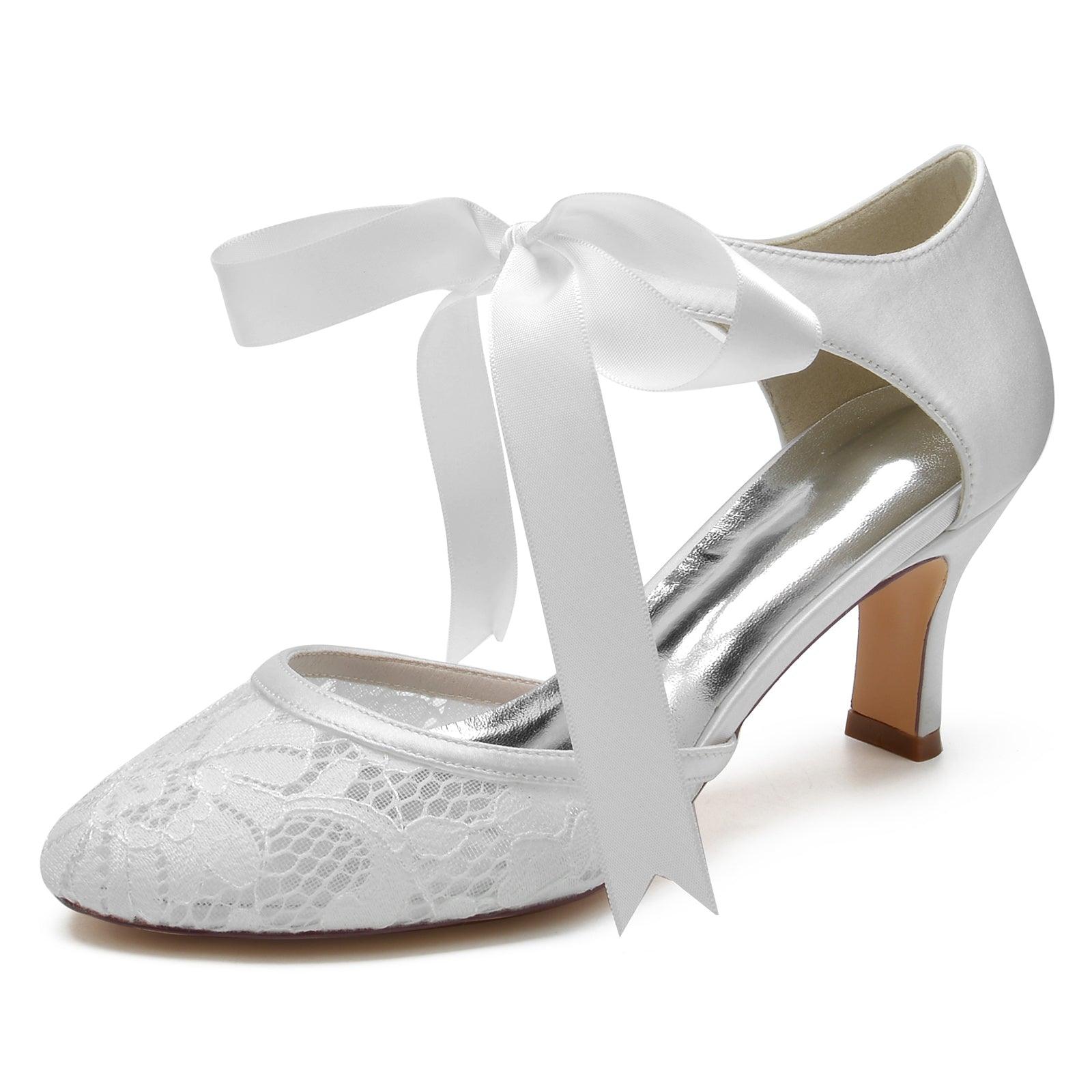 Chunky Heel 6.5cm Silk-Like Lace Shoes CK0293 - COCOMELODY