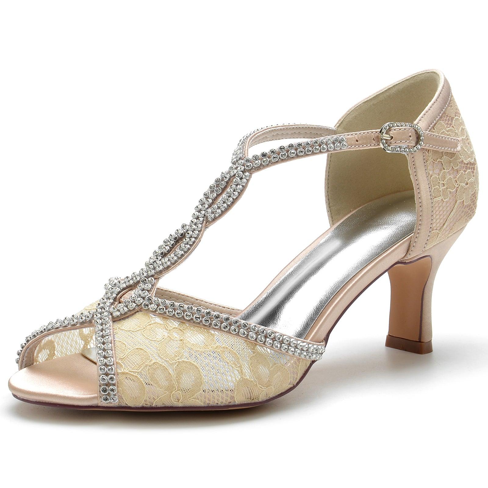 Chunky Heel 6.5cm Silk-Like Lace Shoes CK0318 - COCOMELODY