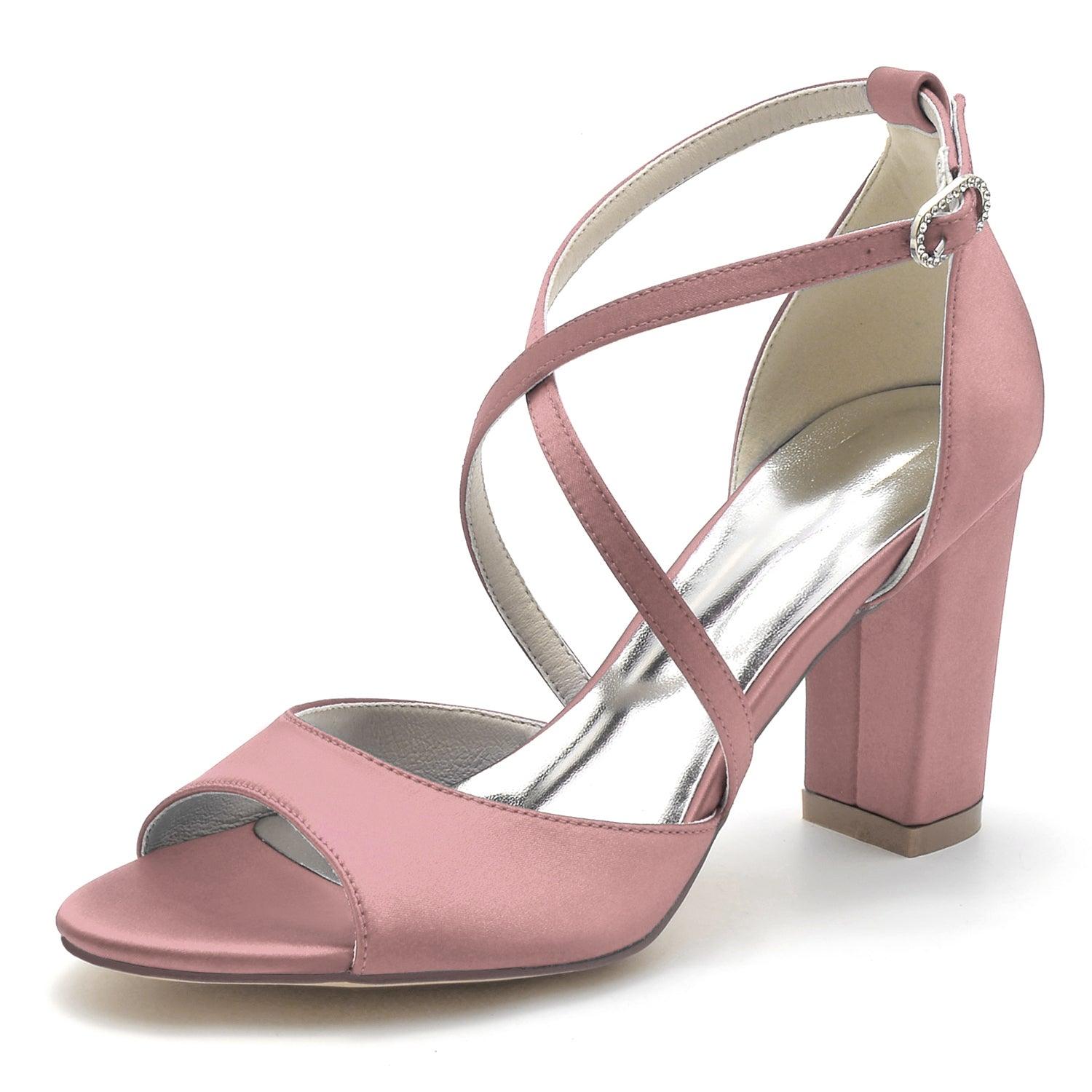 Chunky Heel 8.5cm Silk-Like Shoes CK0346 - COCOMELODY