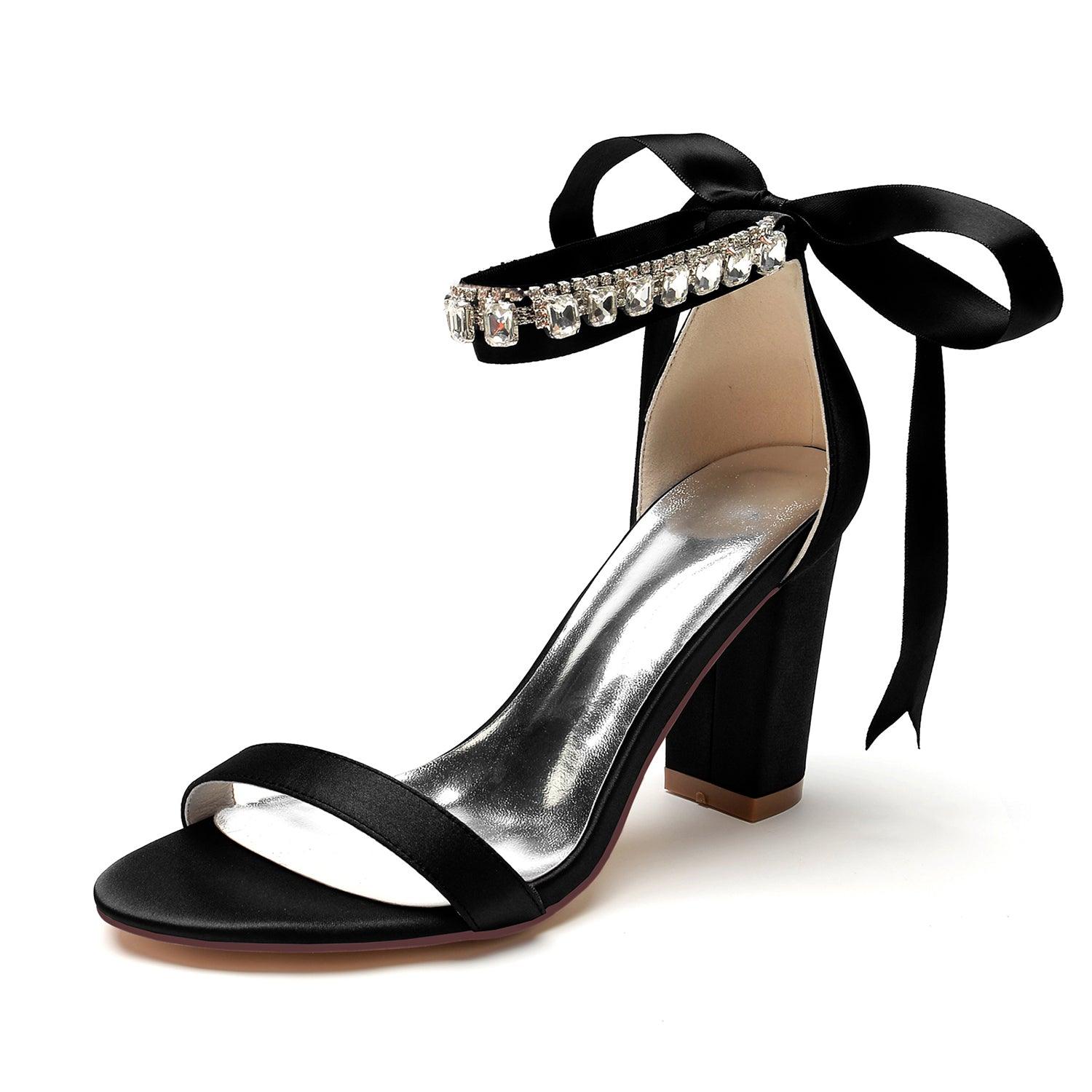 Chunky Heel 8.5cm Silk-Like Shoes CK0356 - COCOMELODY