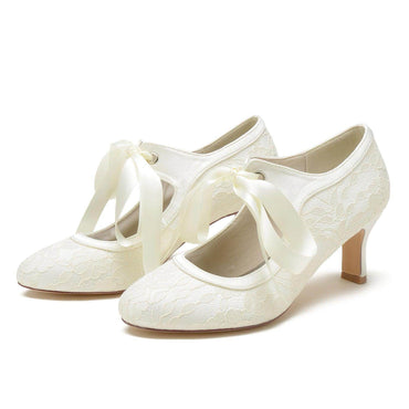 Chunky Heel 6.5cm Silk-Like Lace Shoes CK0369 - COCOMELODY