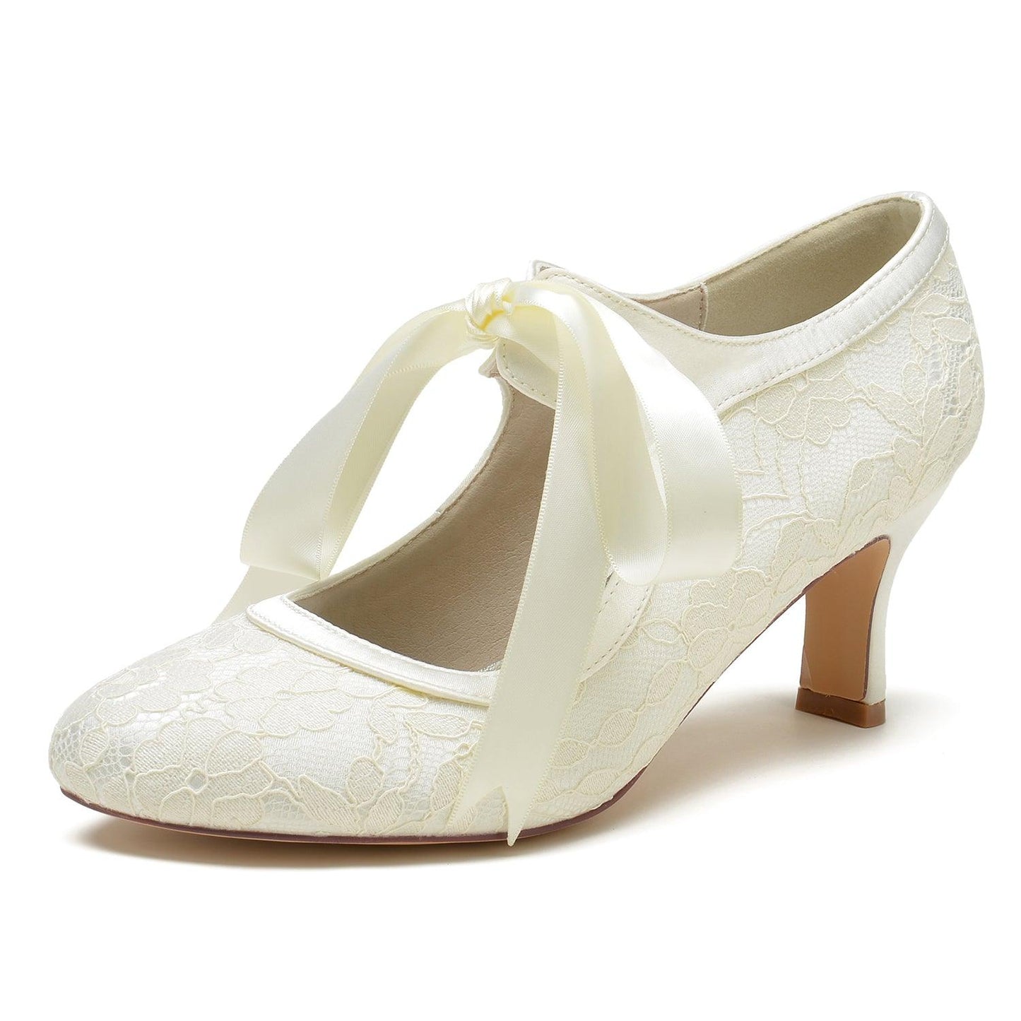 Chunky Heel 6.5cm Silk-Like Lace Shoes CK0369