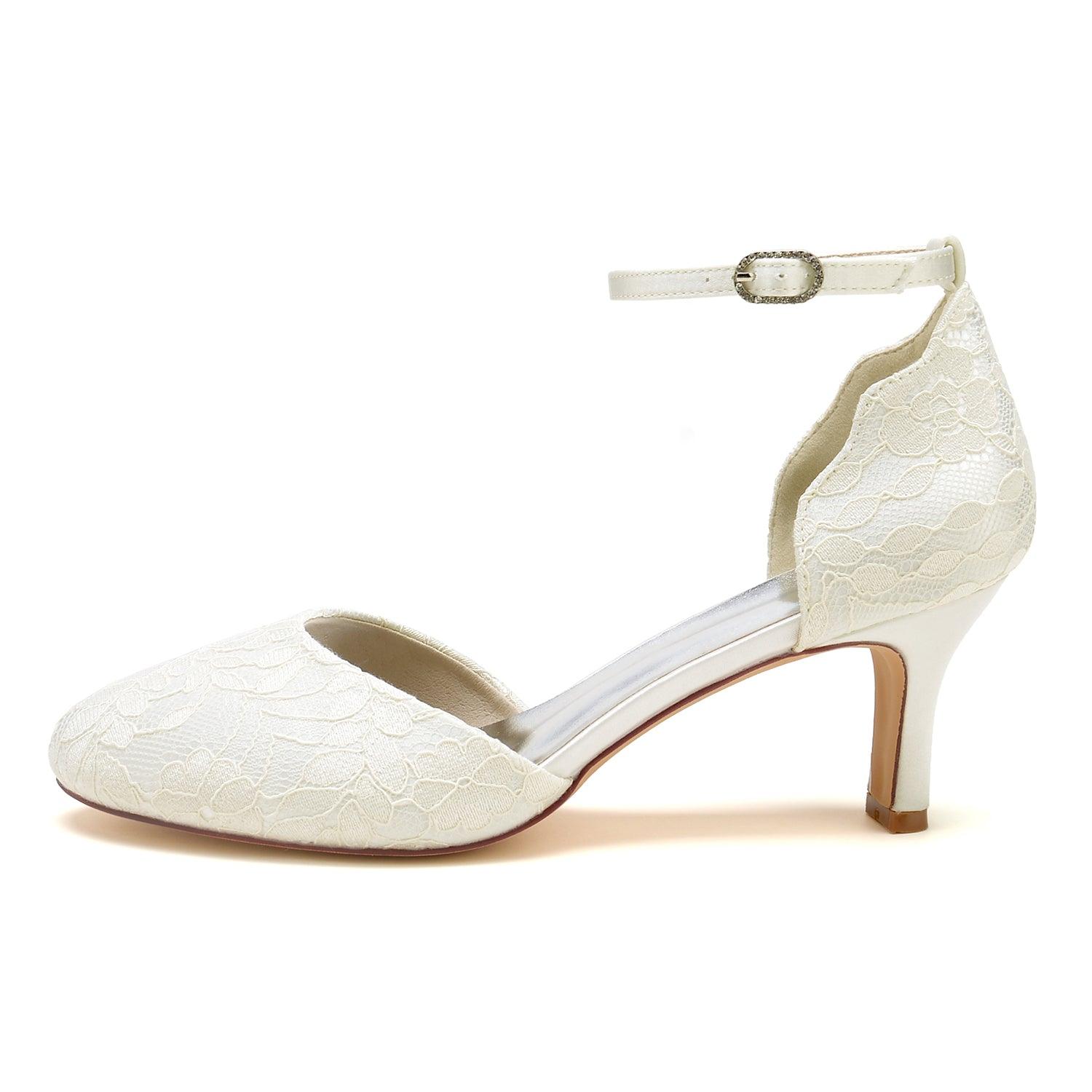 Chunky Heel 6.5cm Silk-Like Lace Shoes CK0370 - COCOMELODY
