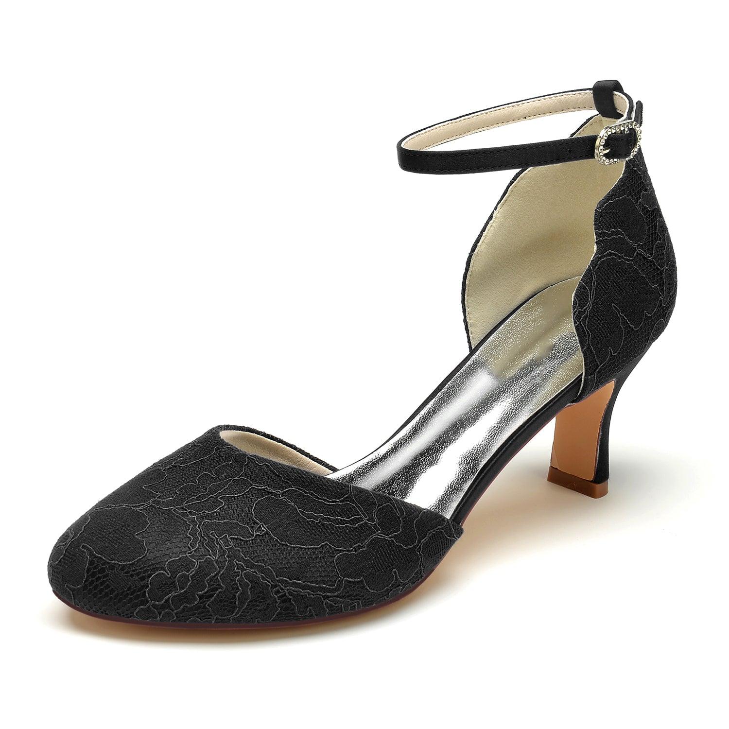 Chunky Heel 6.5cm Silk-Like Lace Shoes CK0370 - COCOMELODY
