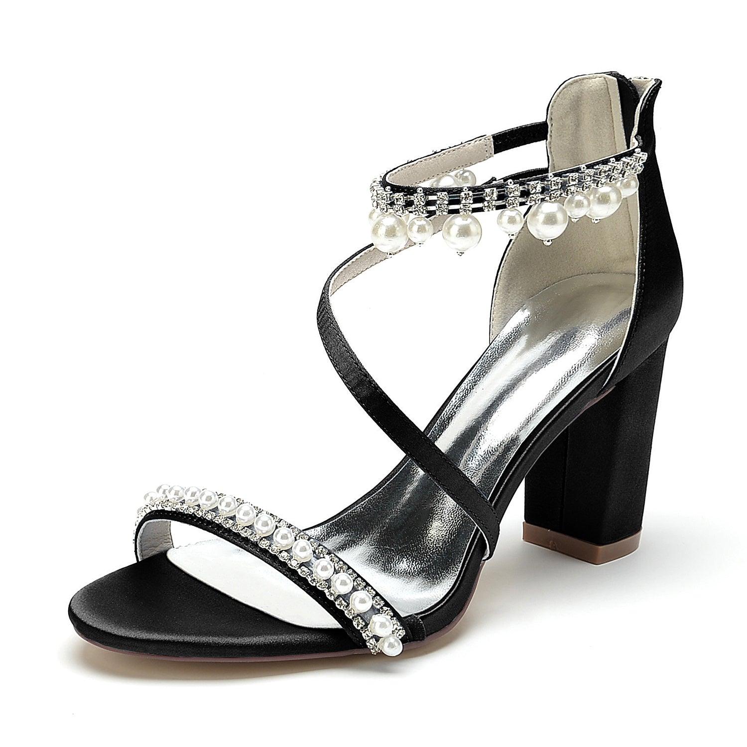 Chunky Heel 8.5cm Silk-Like Shoes CK0384 - COCOMELODY