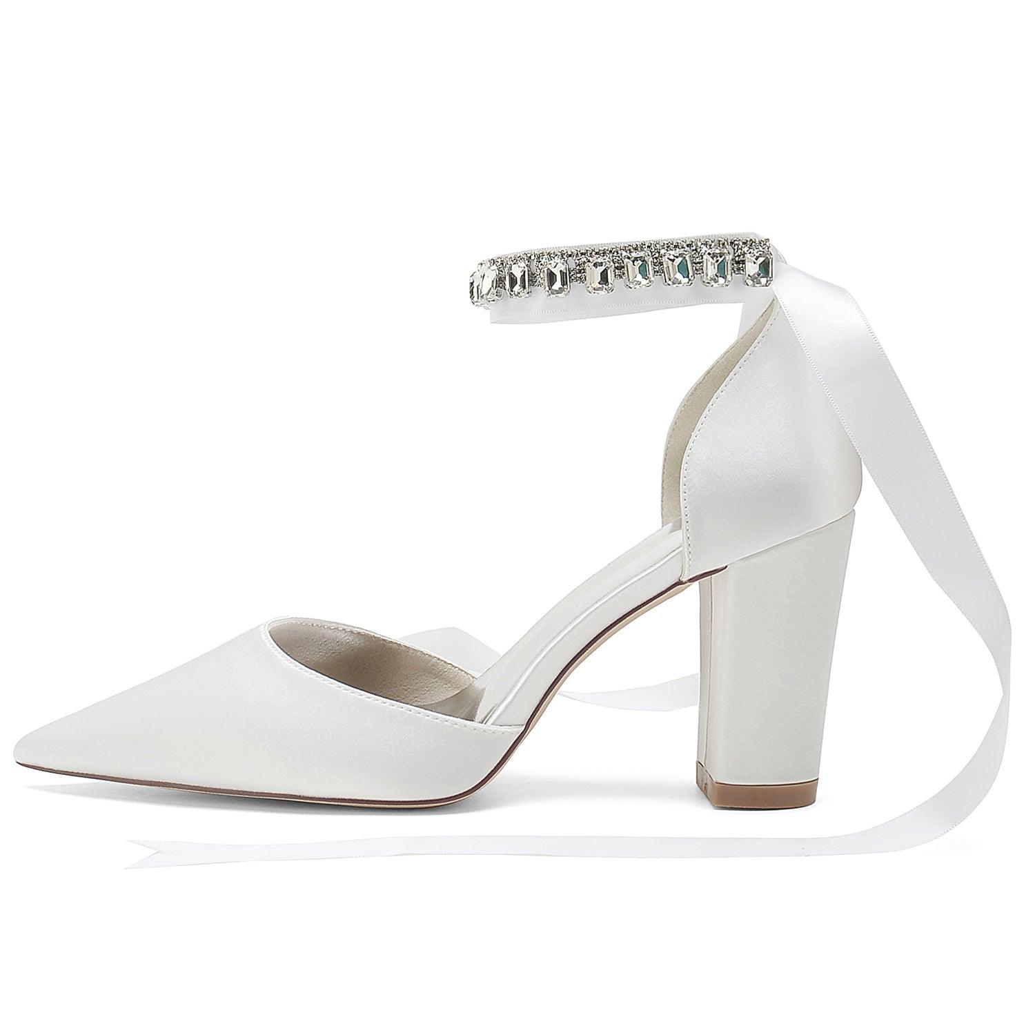 Chunky Heel 8.5cm Silk-Like Shoes CK0399 - COCOMELODY