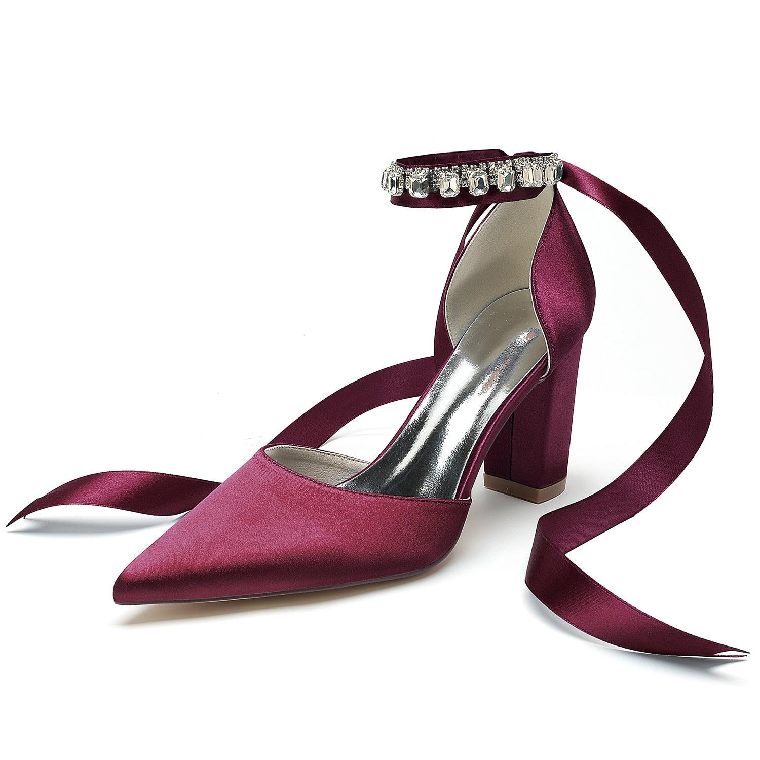 Chunky Heel 8.5cm Silk-Like Shoes CK0399 - COCOMELODY